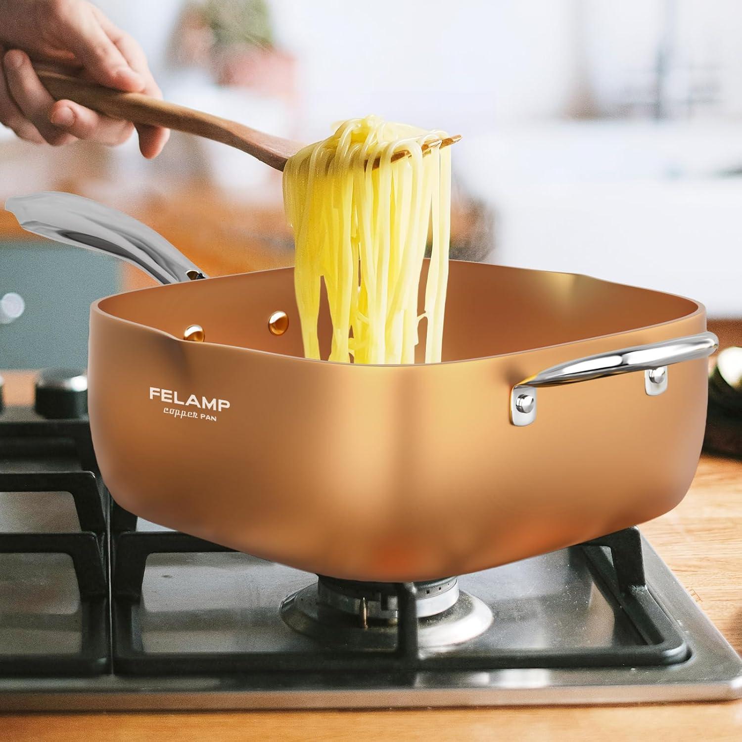 Sartén Cuadrada Profunda Antiadherente FeLamp 24 cm con Tapa