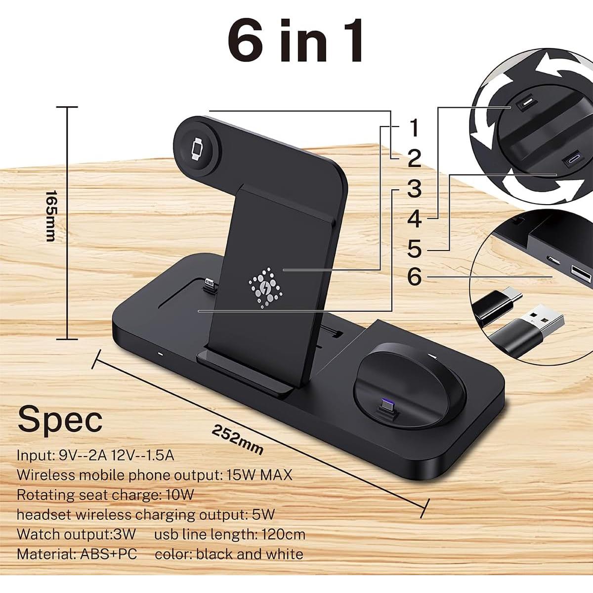 Estación de Carga Inalámbrica Rápida 6 en 1 SDYXJ 18W Qi