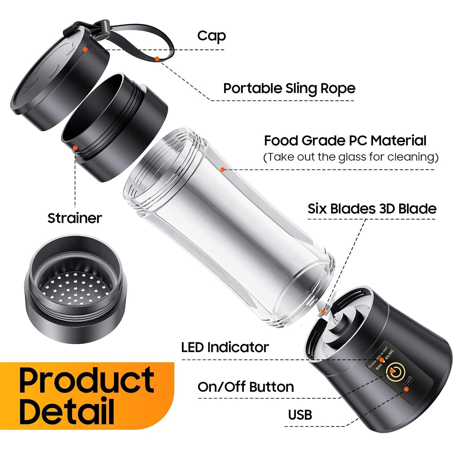 Batidora Portátil Gardreg 380ml Sin Cable Recargable USB