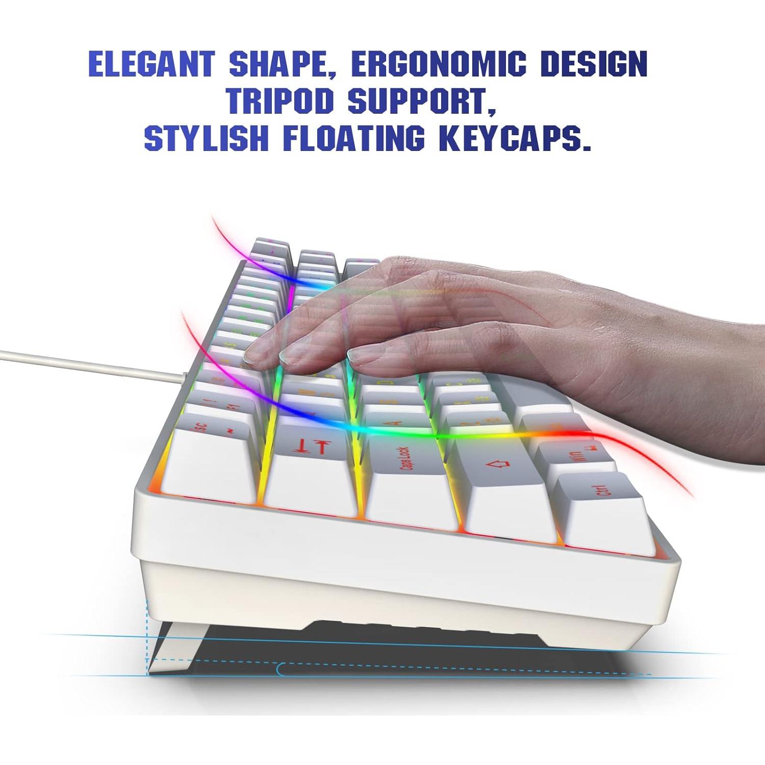 Teclado Gaming Snpurdiri 60% Compacto RGB Ergonómico Blanco