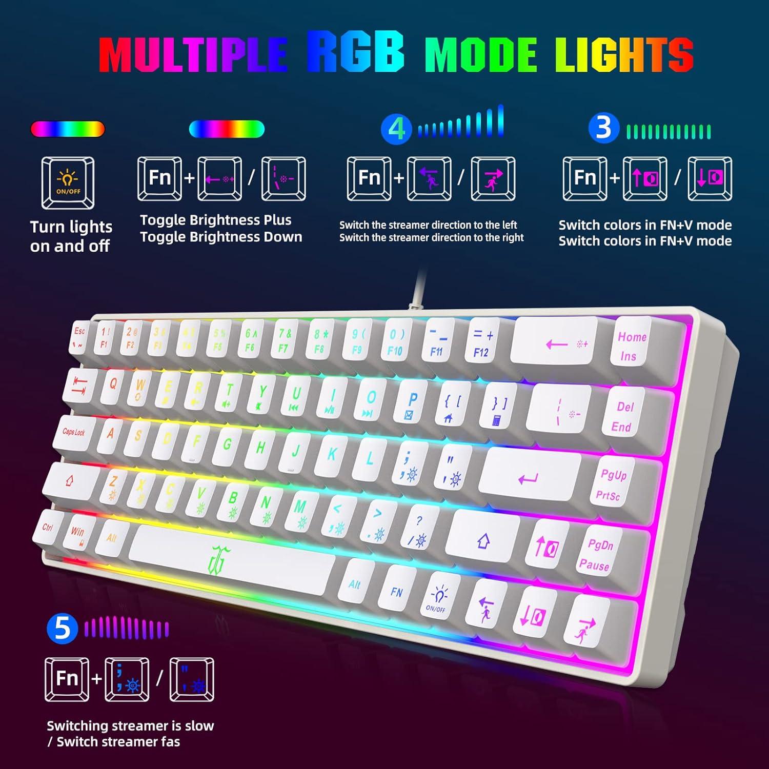 Teclado Gaming Snpurdiri 60% Compacto RGB Ergonómico Blanco