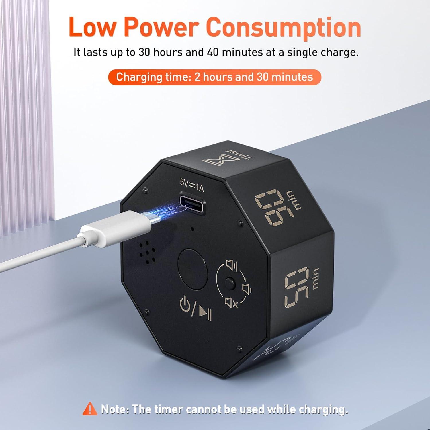 Temporizador Pomodoro Secura PT025-DKGY, 7 Preajustes, Gris