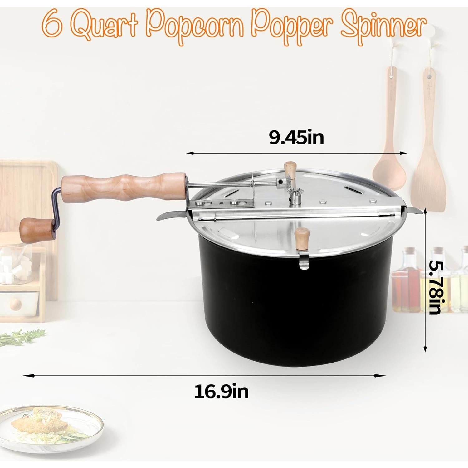 Popper de Palomitas Fredeer 6 Cuartos Aluminio Negro