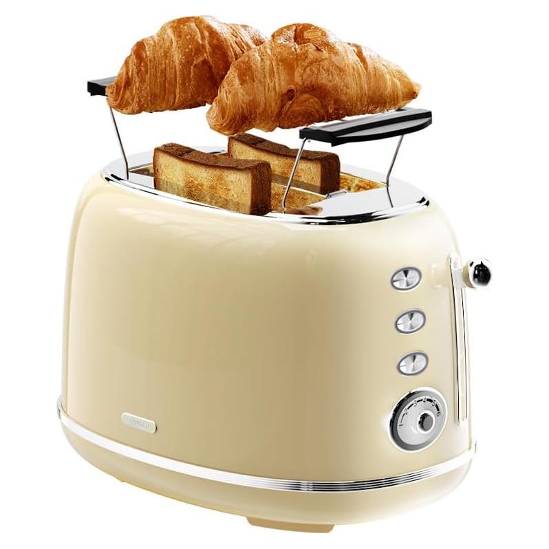 Tostadora Retro Wiltal 2 Rebanadas Beige con Tapa y 6 Niveles