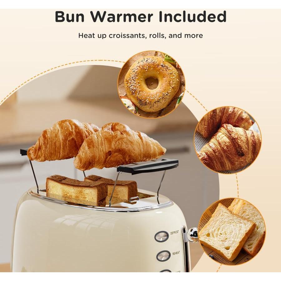 Tostadora Retro Wiltal 2 Rebanadas Beige con Tapa y 6 Niveles