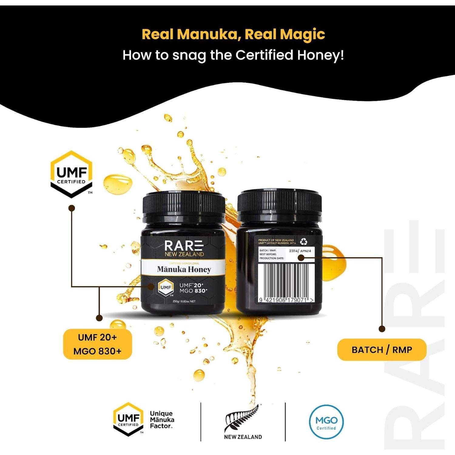 Miel de Manuka Rara UMF 20+ MGO 830+ 250g Certificada