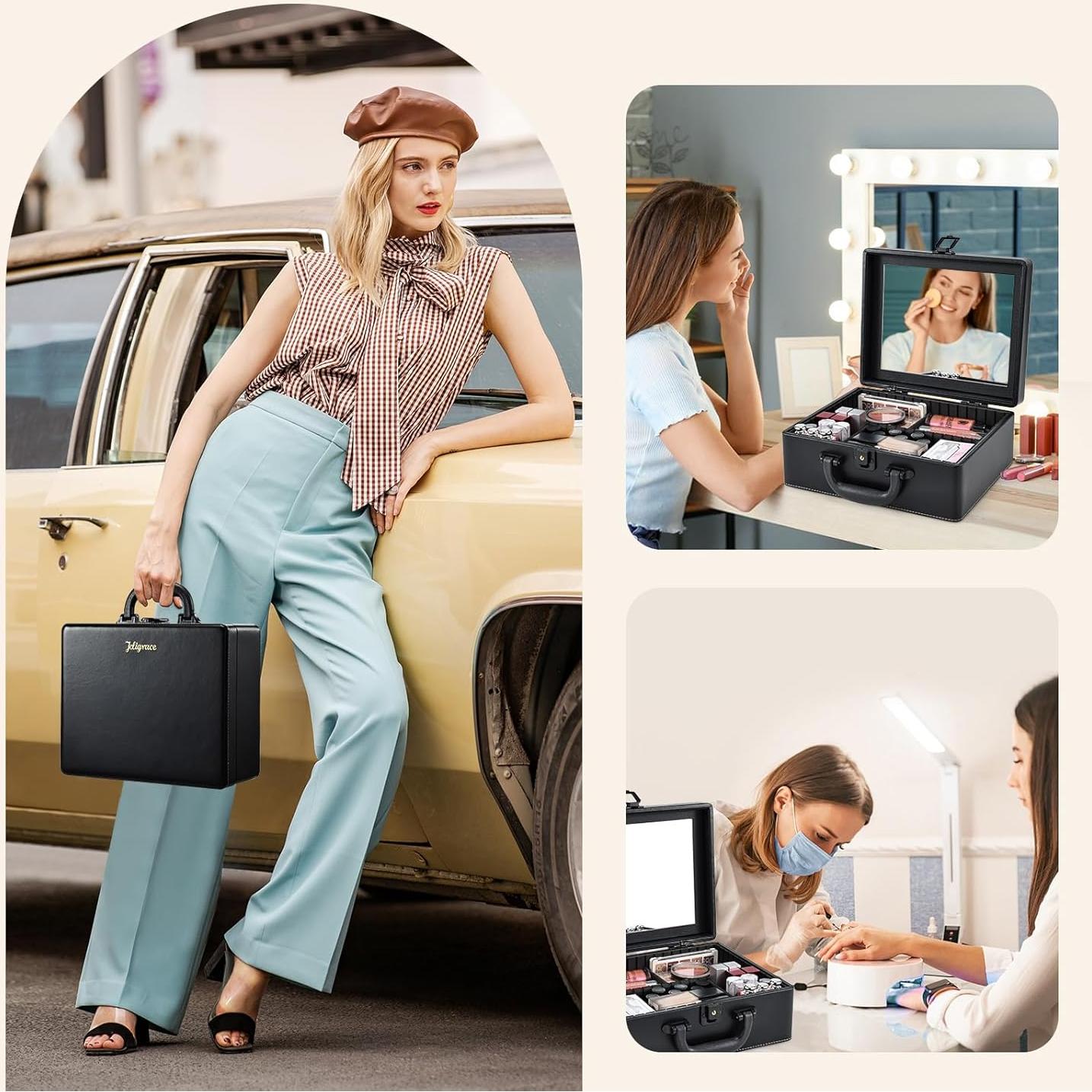 Estuche de Maquillaje de Viaje Joligrace con Espejo HD y Divisores