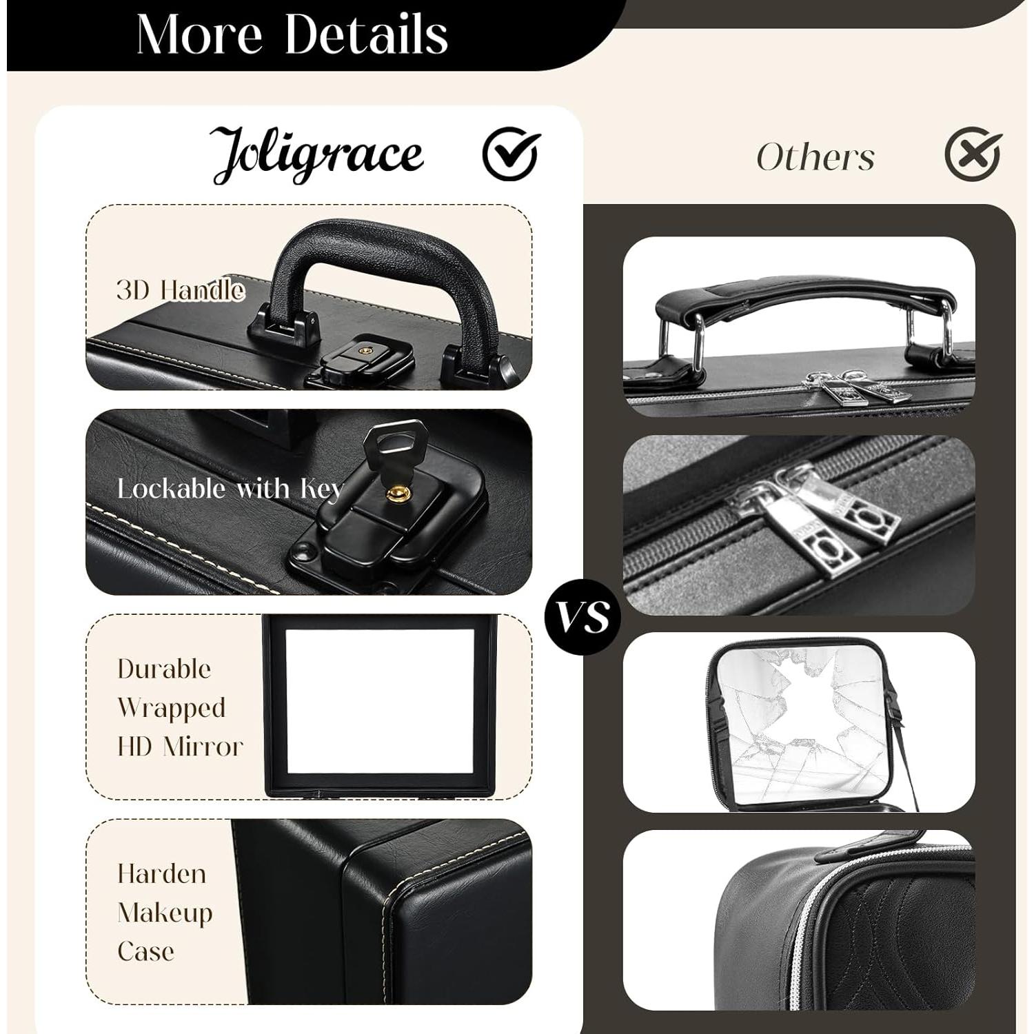 Estuche de Maquillaje de Viaje Joligrace con Espejo HD y Divisores