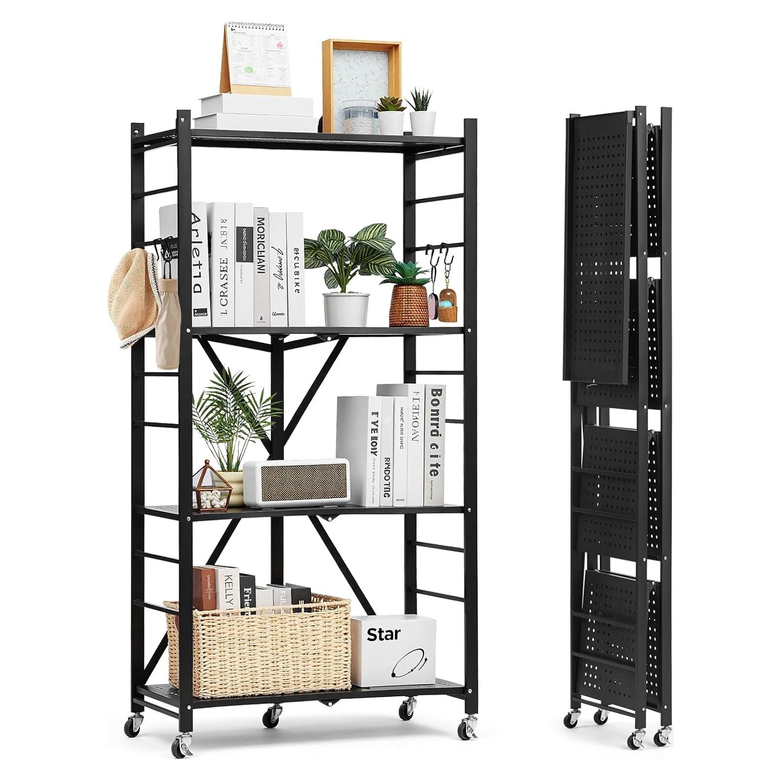 Estante Plegable VEVOR 4 Niveles 137 cm Negro con Ruedas