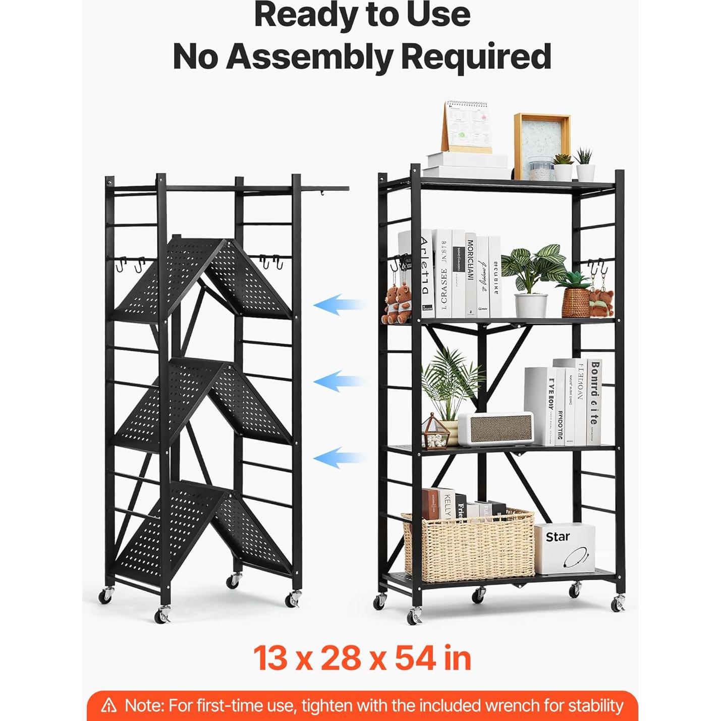 Estante Plegable VEVOR 4 Niveles 137 cm Negro con Ruedas