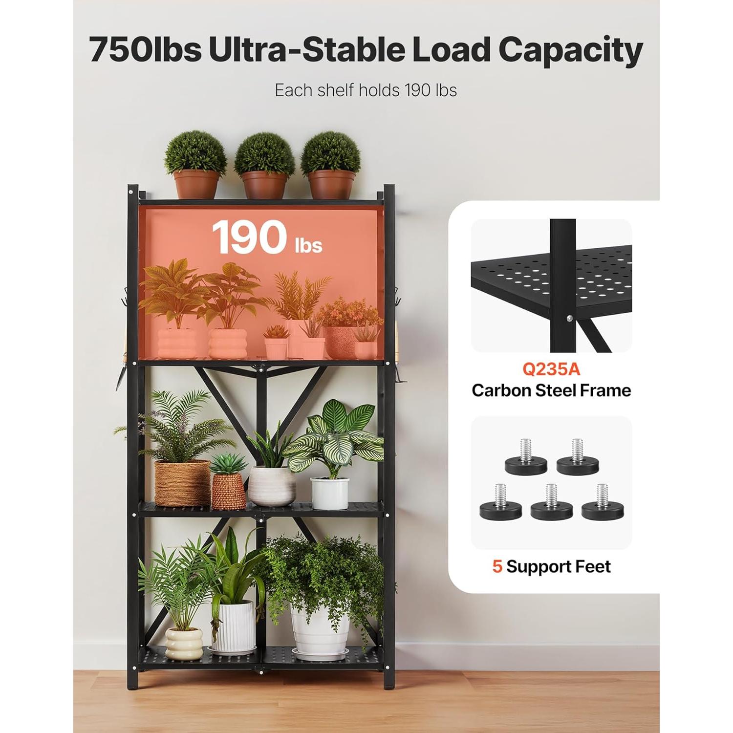 Estante Plegable VEVOR 4 Niveles 137 cm Negro con Ruedas