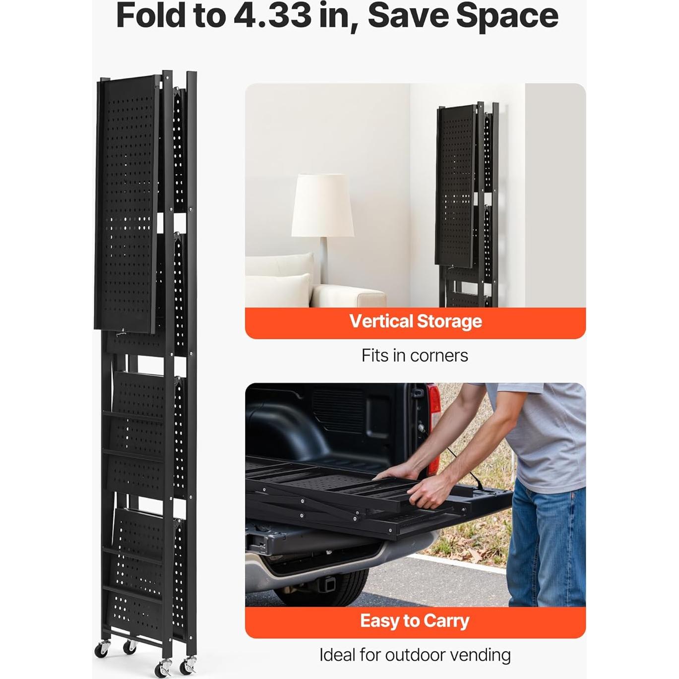 Estante Plegable VEVOR 4 Niveles 137 cm Negro con Ruedas