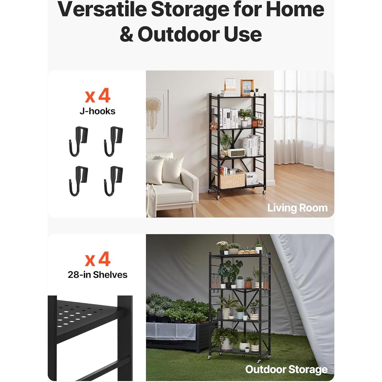 Estante Plegable VEVOR 4 Niveles 137 cm Negro con Ruedas