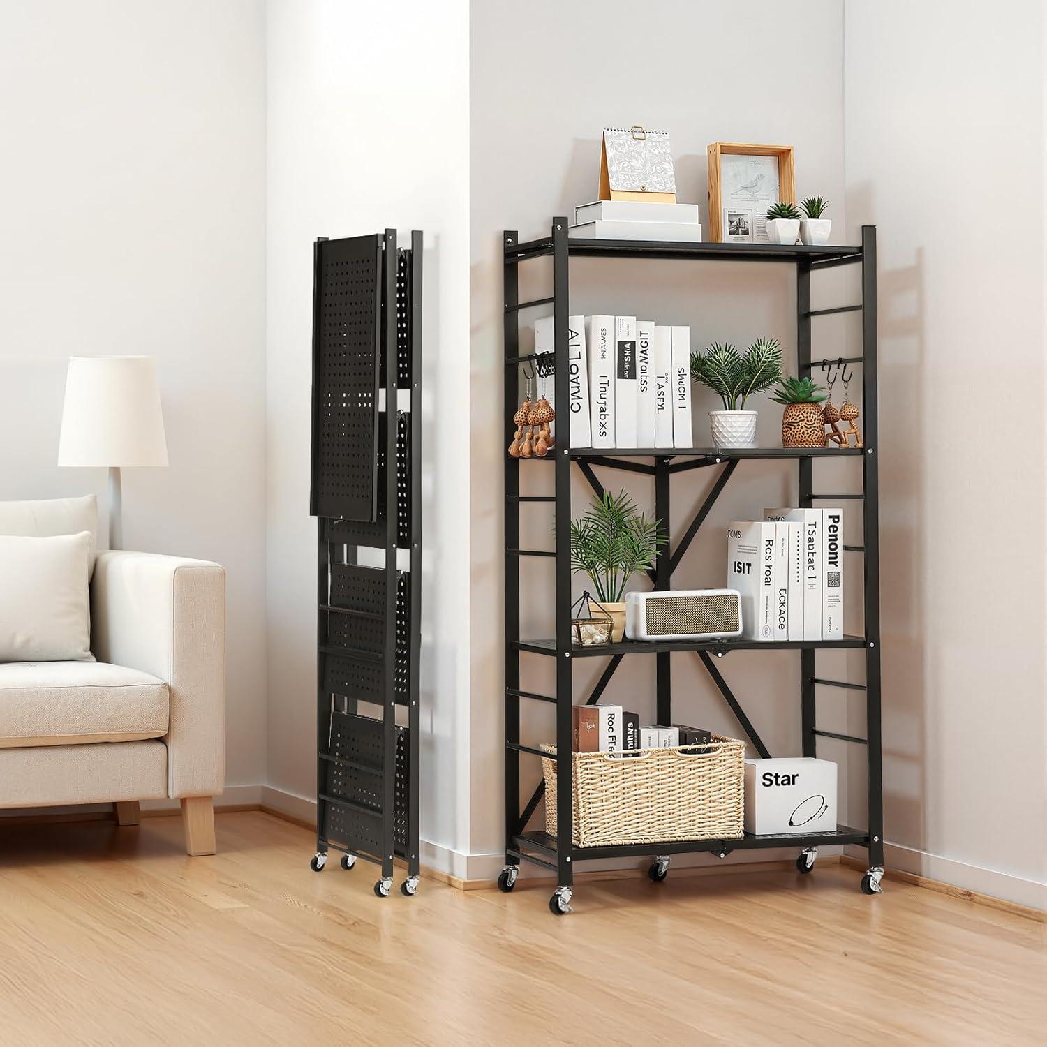 Estante Plegable VEVOR 4 Niveles 137 cm Negro con Ruedas