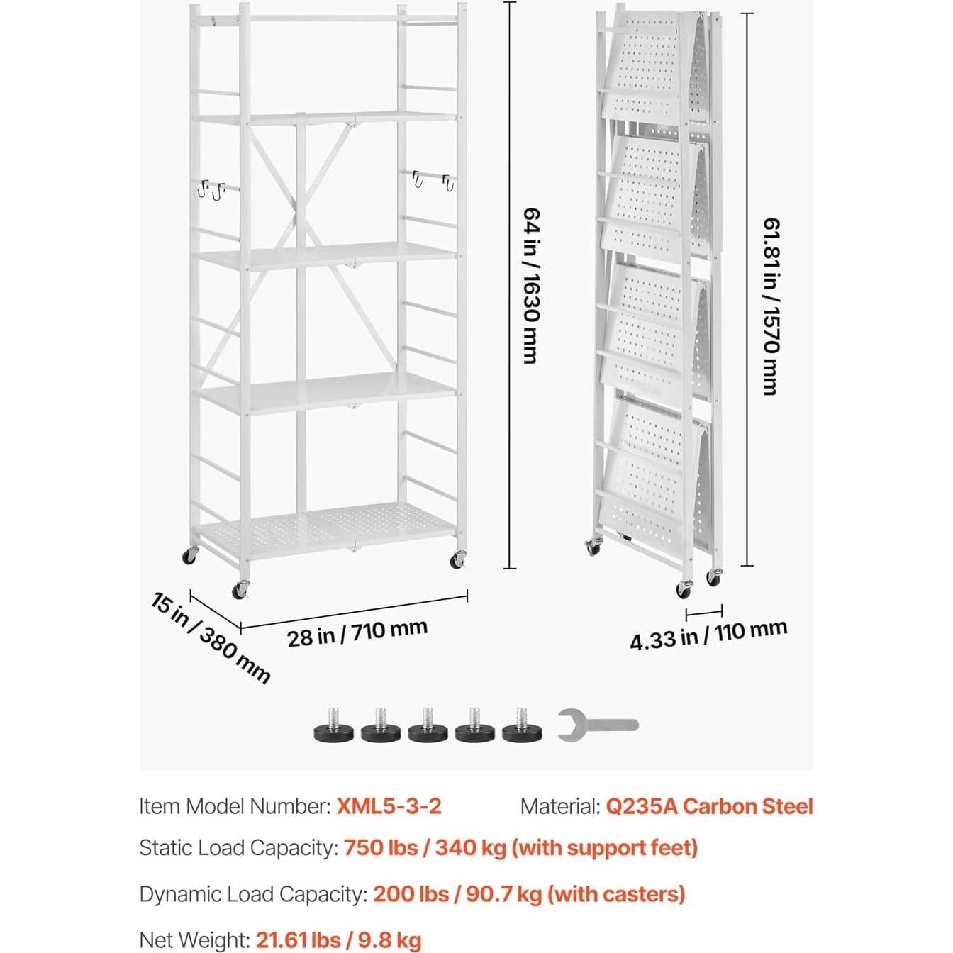 Estante de Almacenamiento Plegable VEVOR 5 Niveles 163 cm Blanco