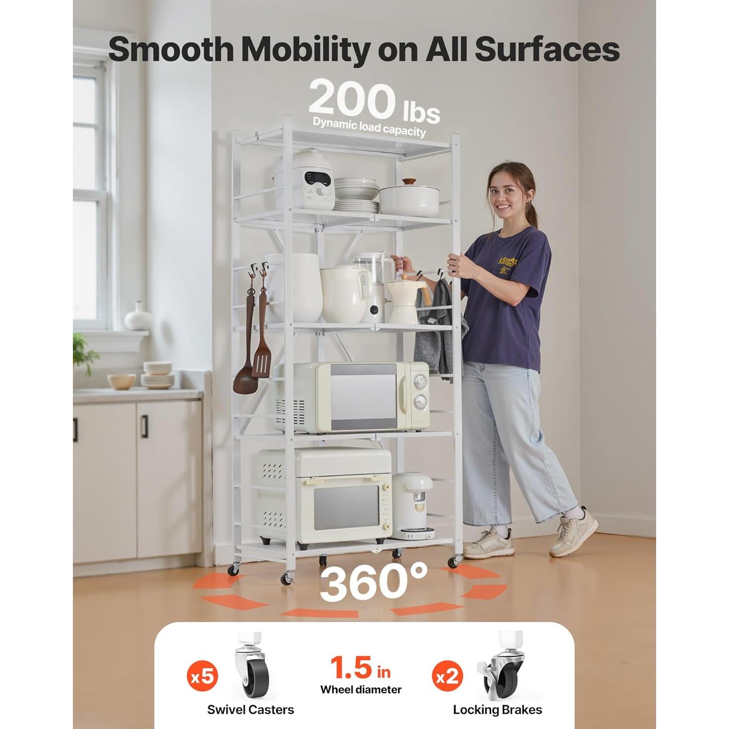 Estante de Almacenamiento Plegable VEVOR 5 Niveles 163 cm Blanco