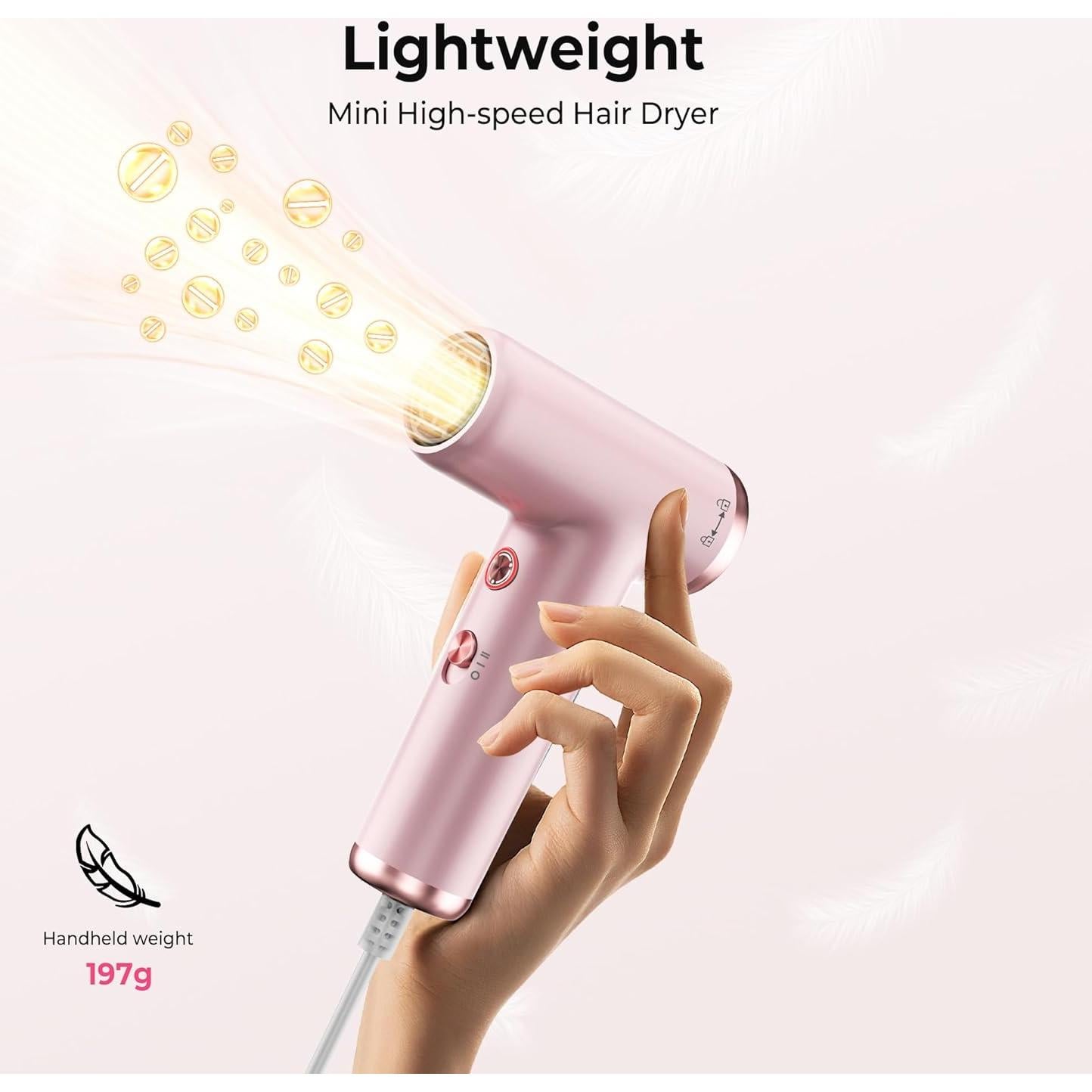 Secador de Pelo Mini Iónico Trylater 110,000 RPM Rosa