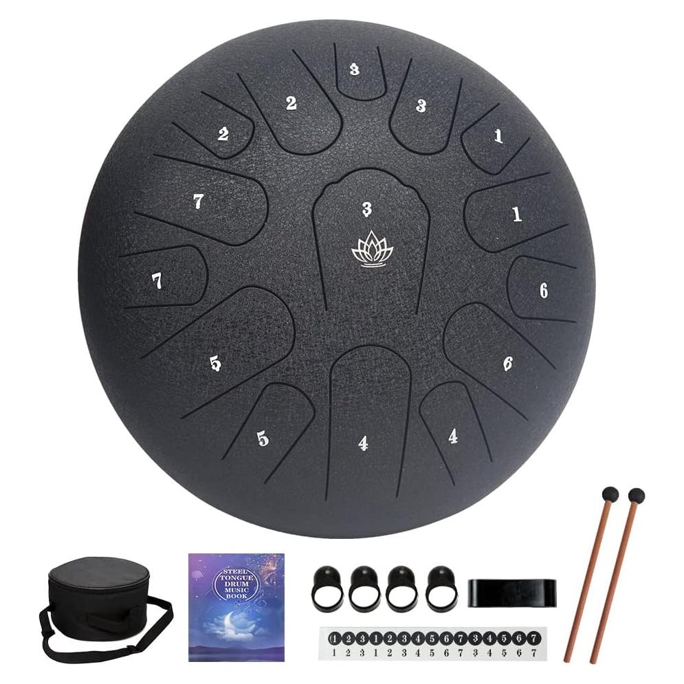 Tambor de Lluvia Yasisid 30 cm 15 Notas Acero Titanio Negro