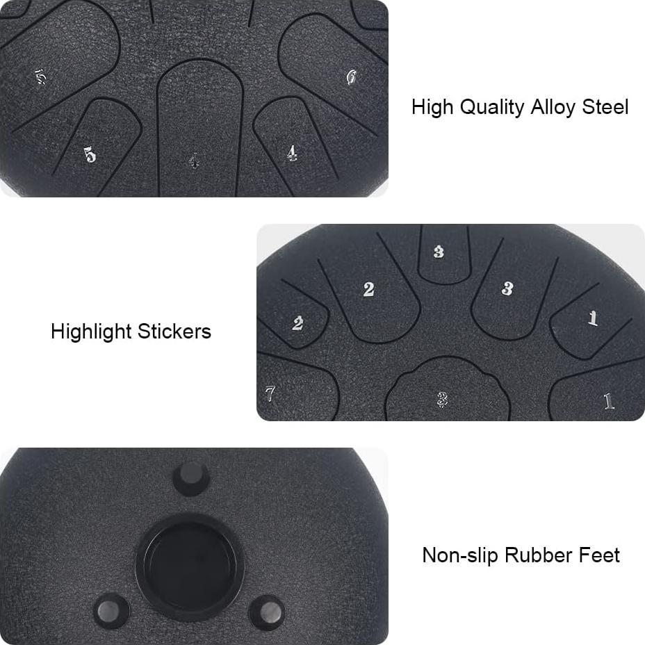 Tambor de Lluvia Yasisid 30 cm 15 Notas Acero Titanio Negro