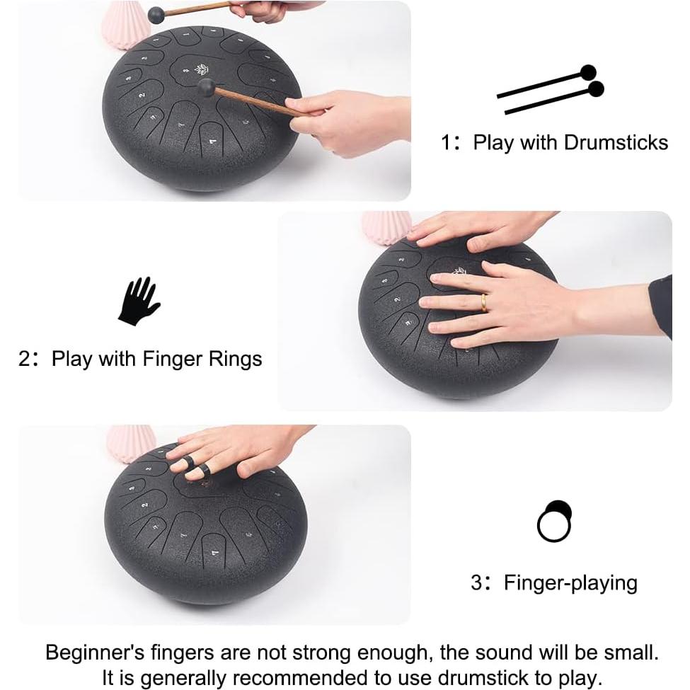 Tambor de Lluvia Yasisid 30 cm 15 Notas Acero Titanio Negro