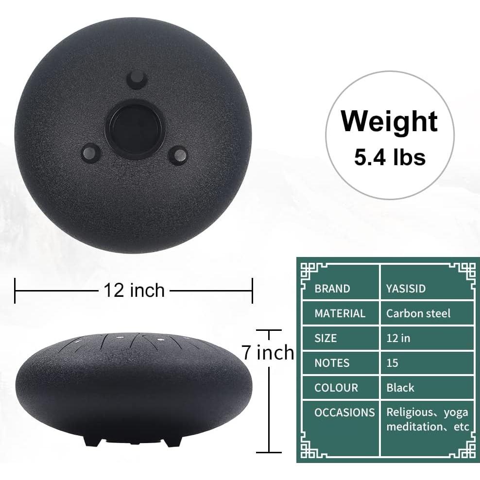 Tambor de Lluvia Yasisid 30 cm 15 Notas Acero Titanio Negro