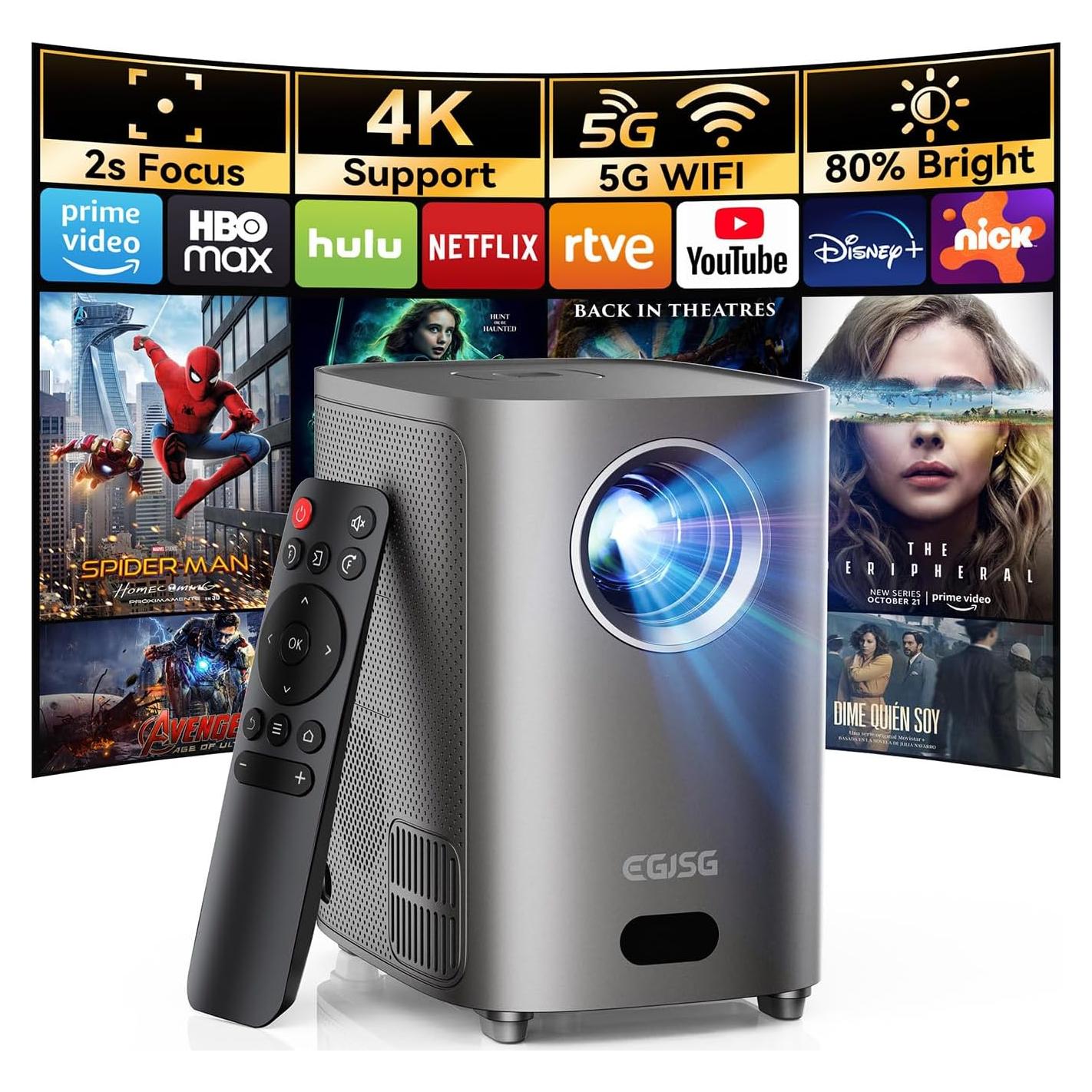 Proyector Full HD 1080P EGJSG con WiFi y Bluetooth - Portátil