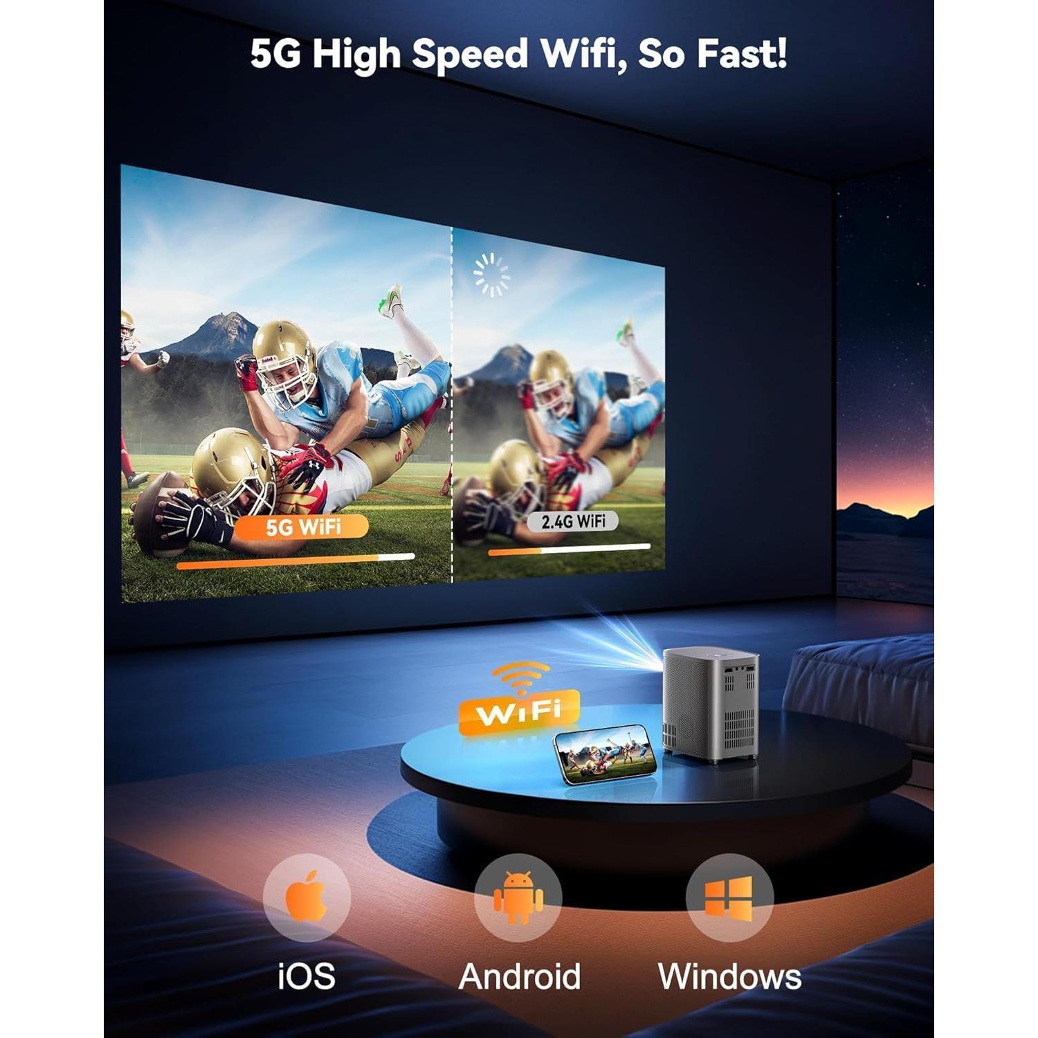 Proyector Full HD 1080P EGJSG con WiFi y Bluetooth - Portátil