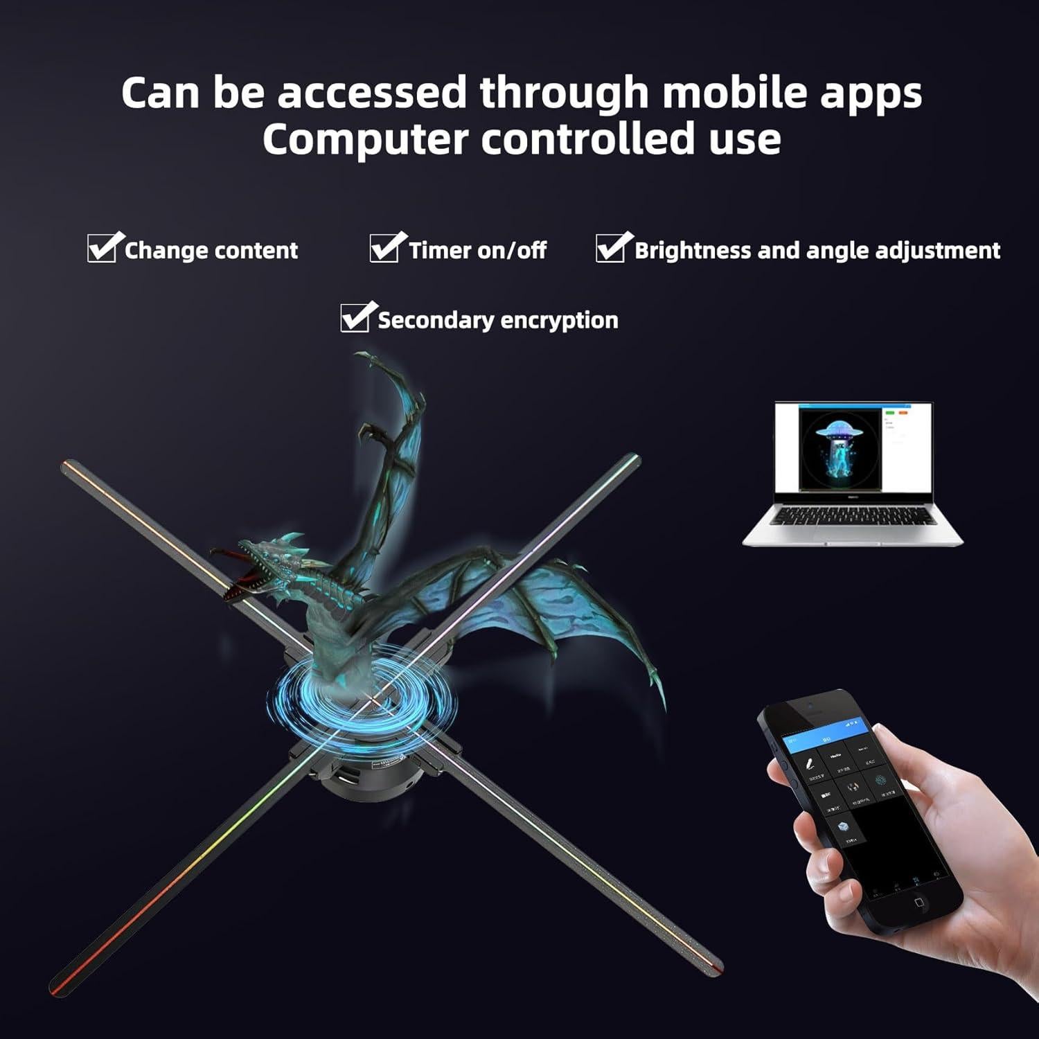 Ventilador Holográfico 3D Missyou 60 cm con Control Remoto y Bluetooth