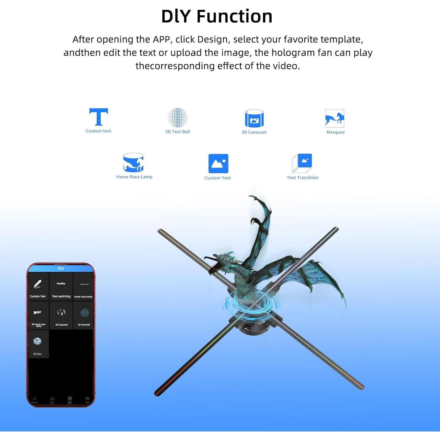 Ventilador Holográfico 3D Missyou 60 cm con Control Remoto y Bluetooth