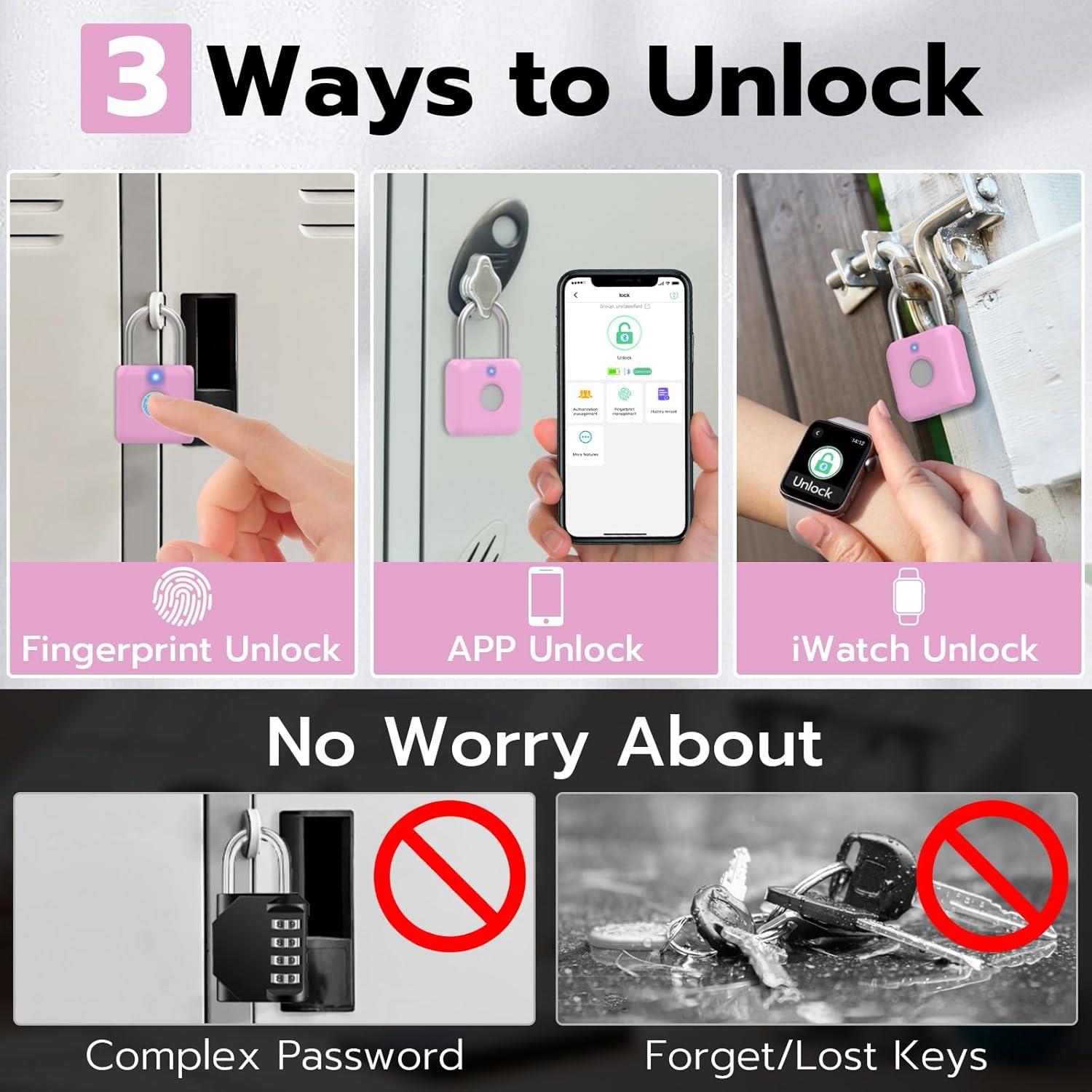 Candado Biométrico Keylesslife P8 Rosa con App y USB