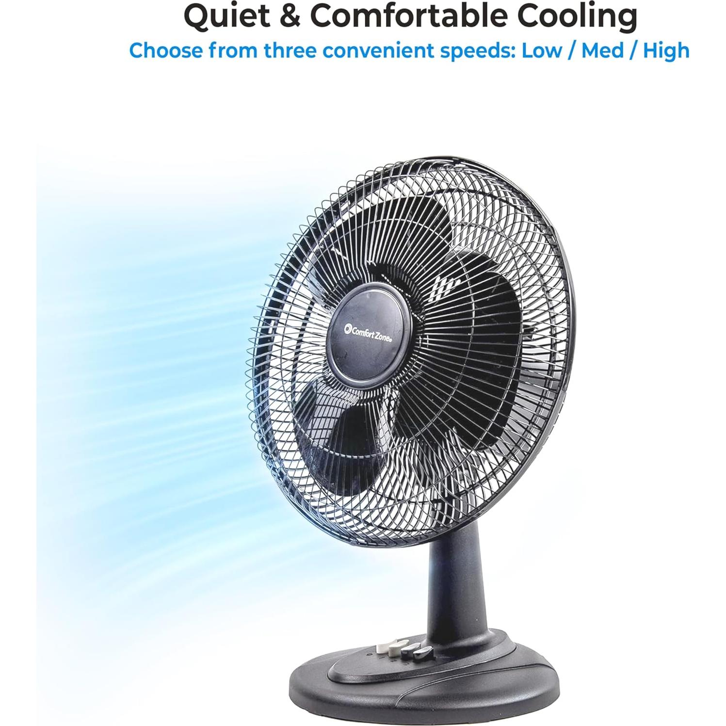 Ventilador de Mesa Oscilante Comfort Zone CZ161BK 40.64 cm 3 Velocidades