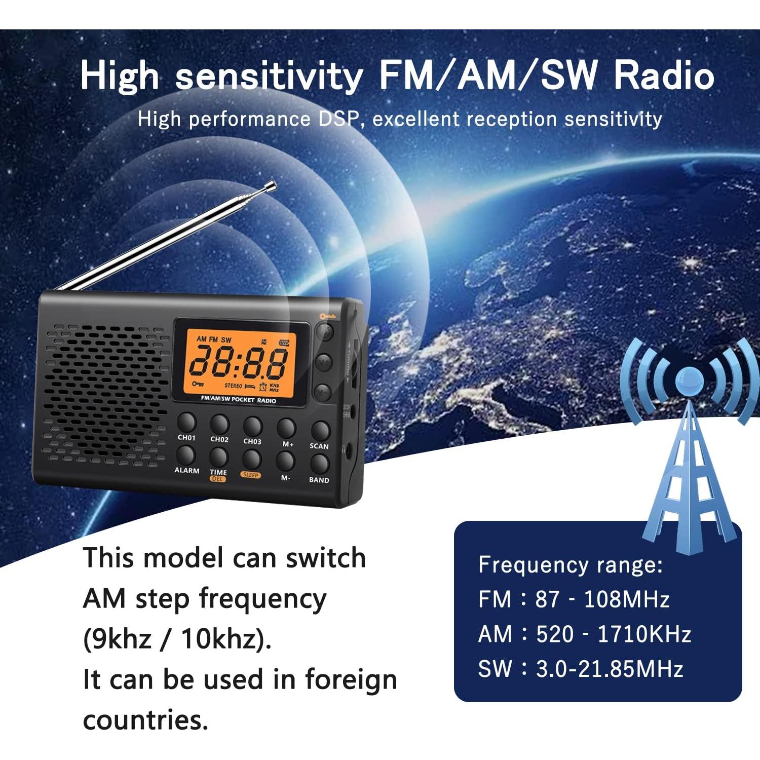 Radio portátil AM/FM/SW Rysamton YK-M03, despertador, pantalla digital