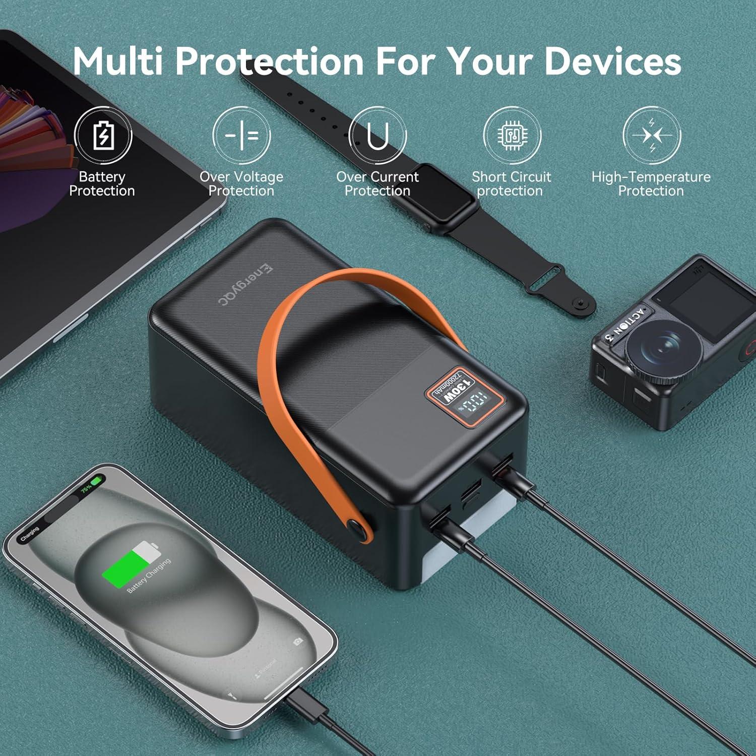 Power Bank EnergyQC 72000mAh Carga Rápida 100W Pantalla LED