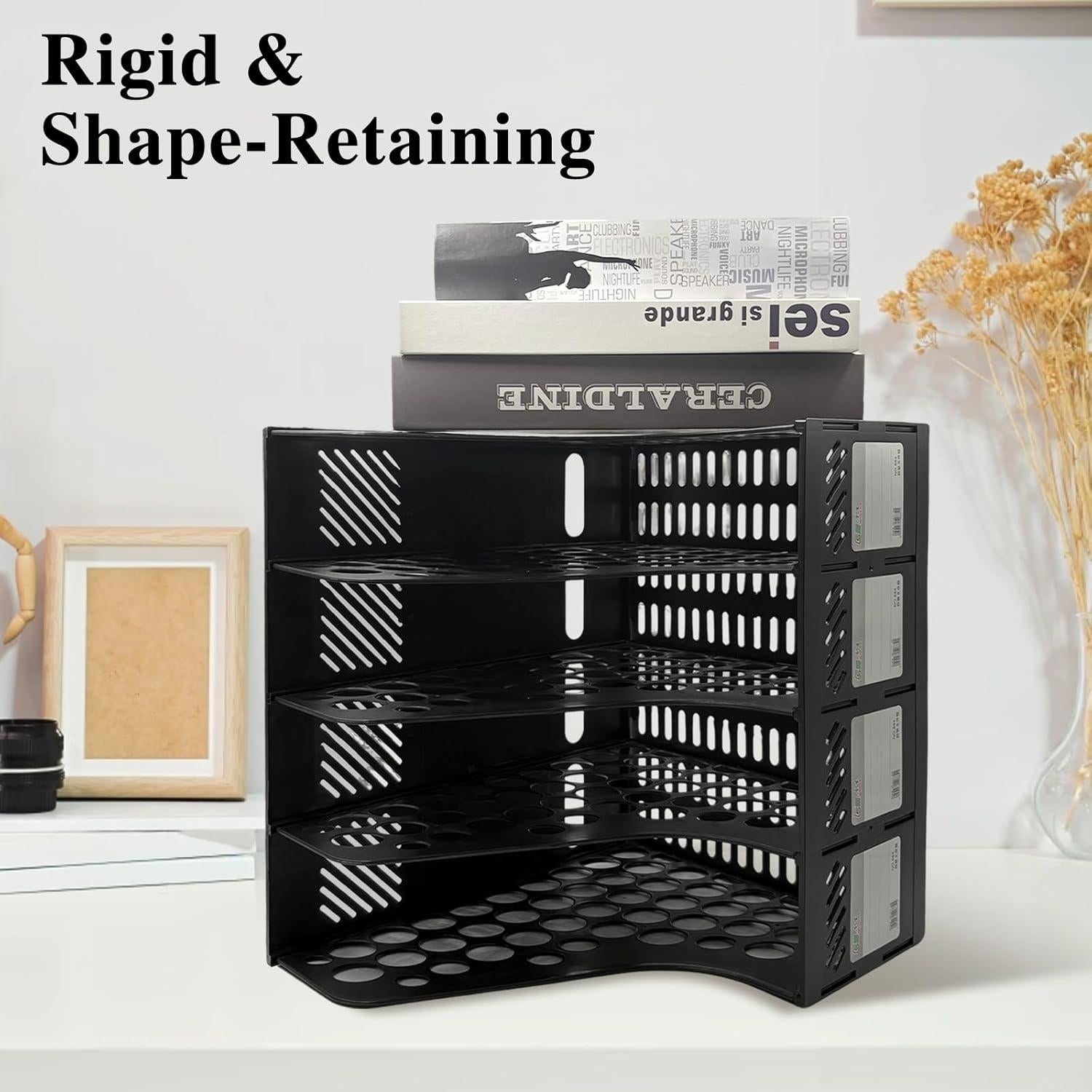 Organizador de Revistas Ysenchan Negro 4 Compartimentos 31.5x25.4x30.5cm