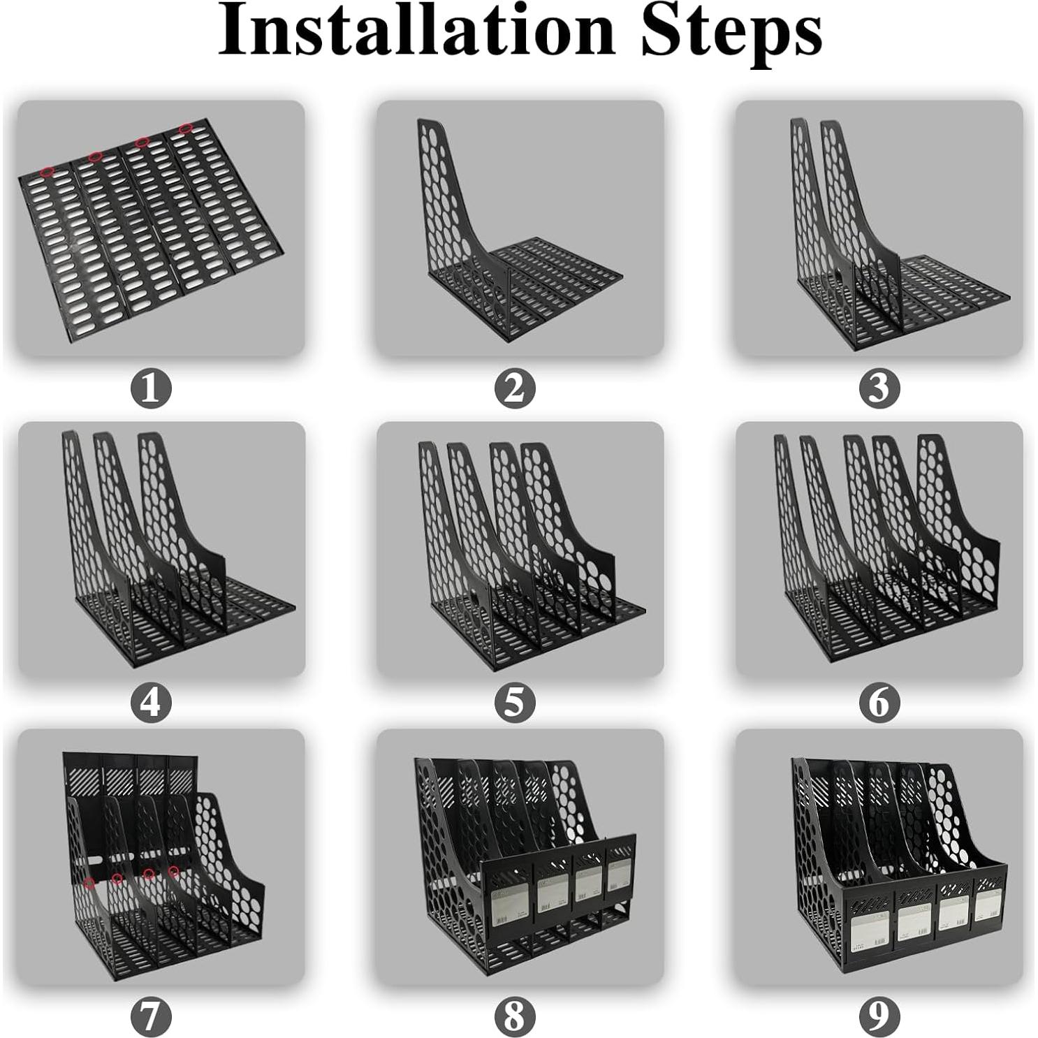 Organizador de Revistas Ysenchan Negro 4 Compartimentos 31.5x25.4x30.5cm