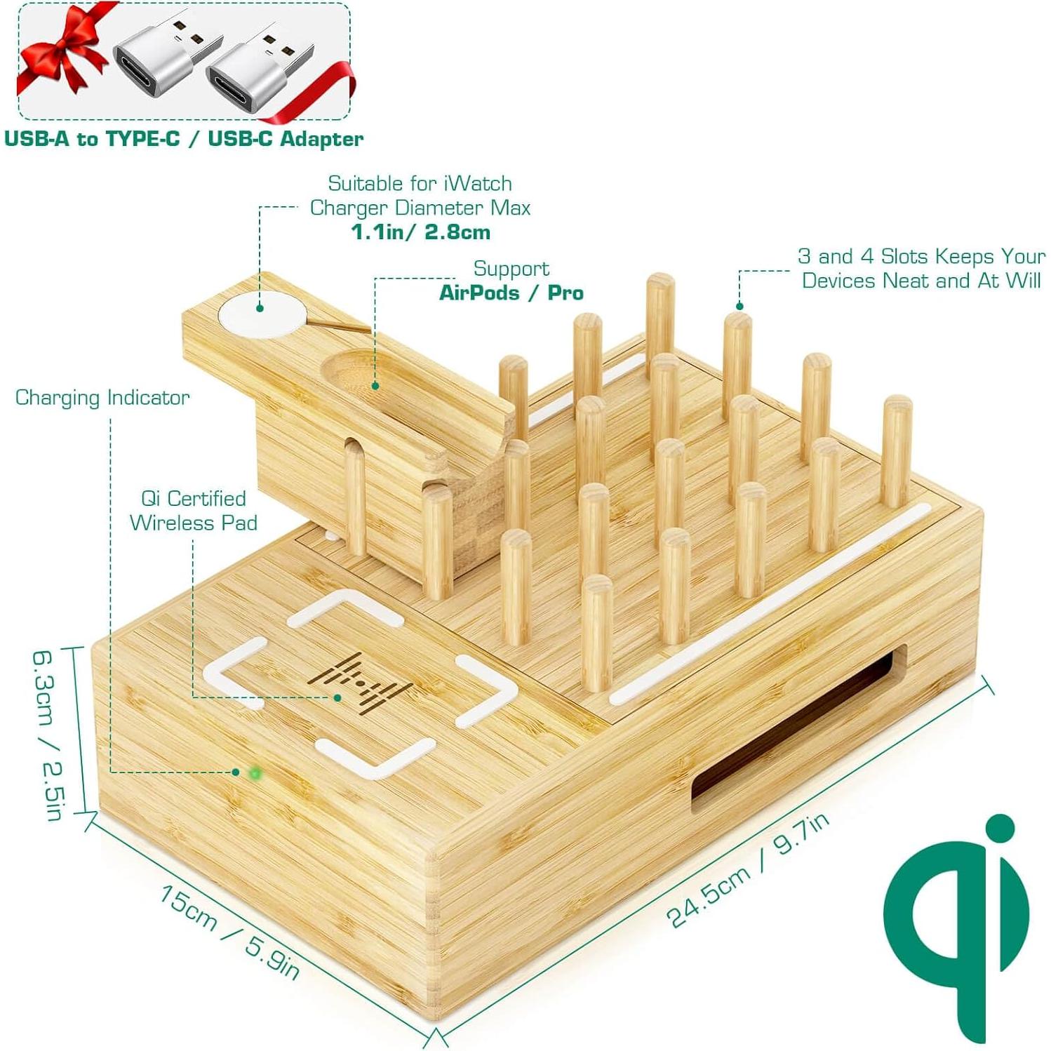 Estación de Carga Inalámbrica 8 en 1 Darfoo de Bambú