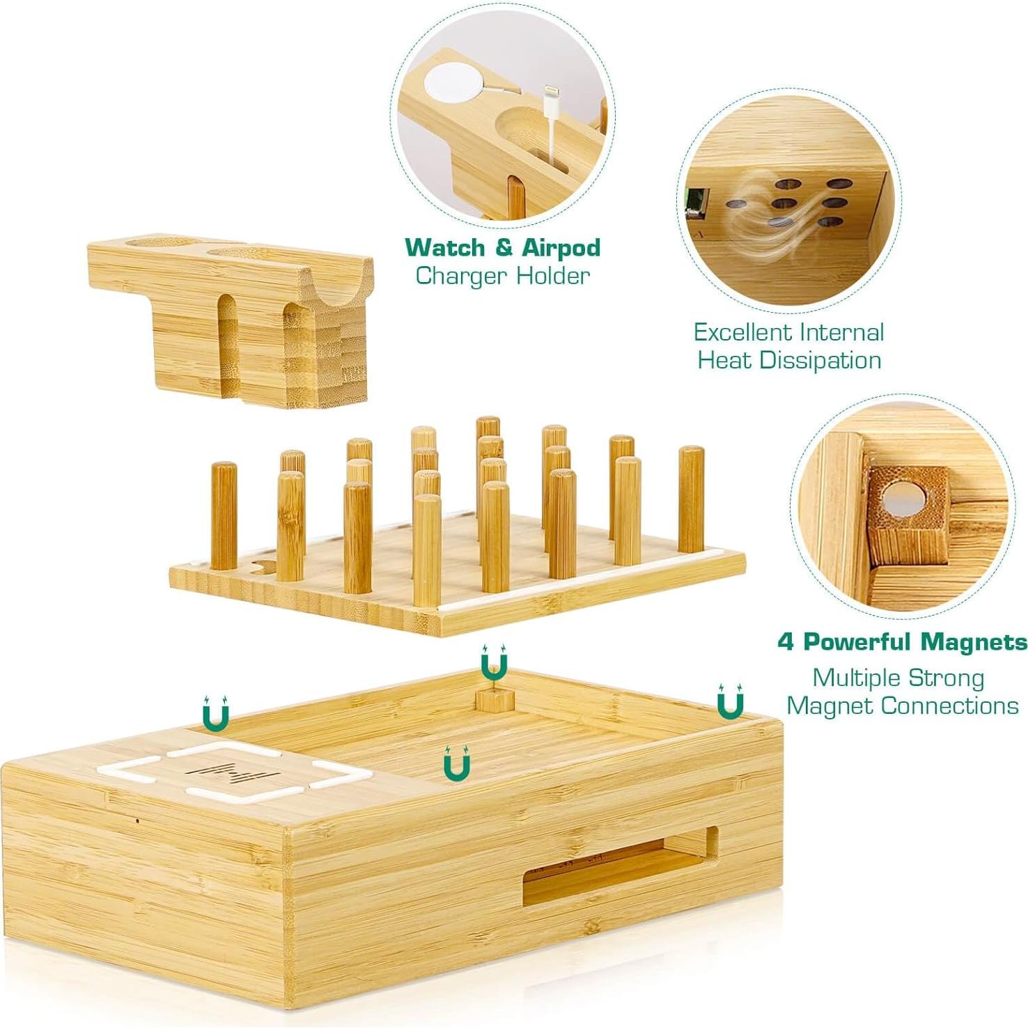 Estación de Carga Inalámbrica 8 en 1 Darfoo de Bambú
