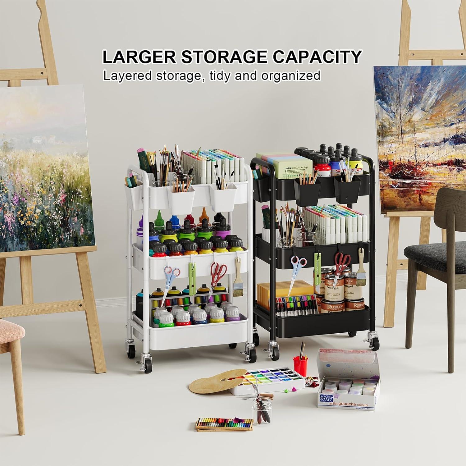 Carro Rodante de 3 Niveles Aofure Negro con Ruedas y Ganchos