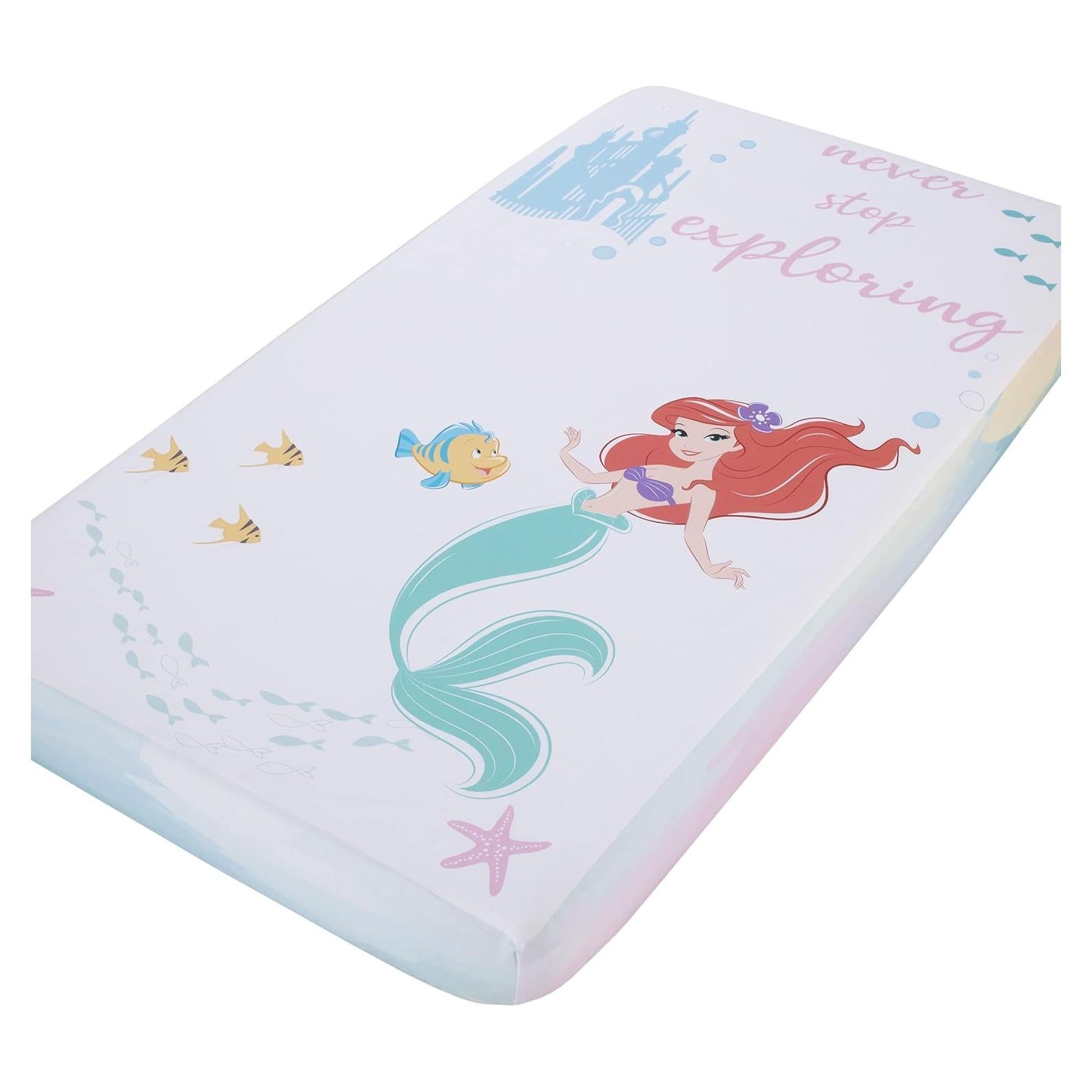 Sábana Ajustable Cuna Disney Ariel Acuarela 100% Algodón