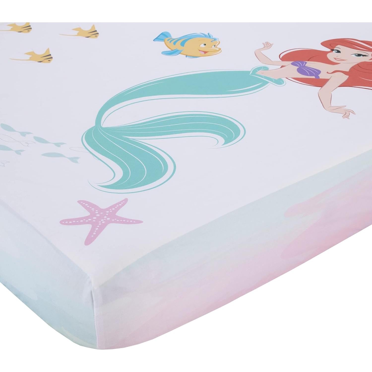 Sábana Ajustable Cuna Disney Ariel Acuarela 100% Algodón