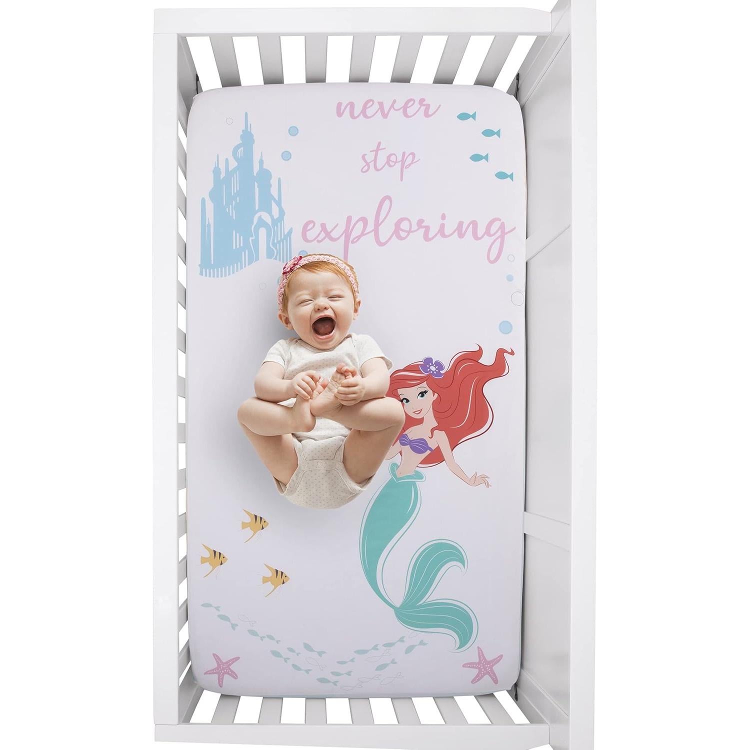 Sábana Ajustable Cuna Disney Ariel Acuarela 100% Algodón