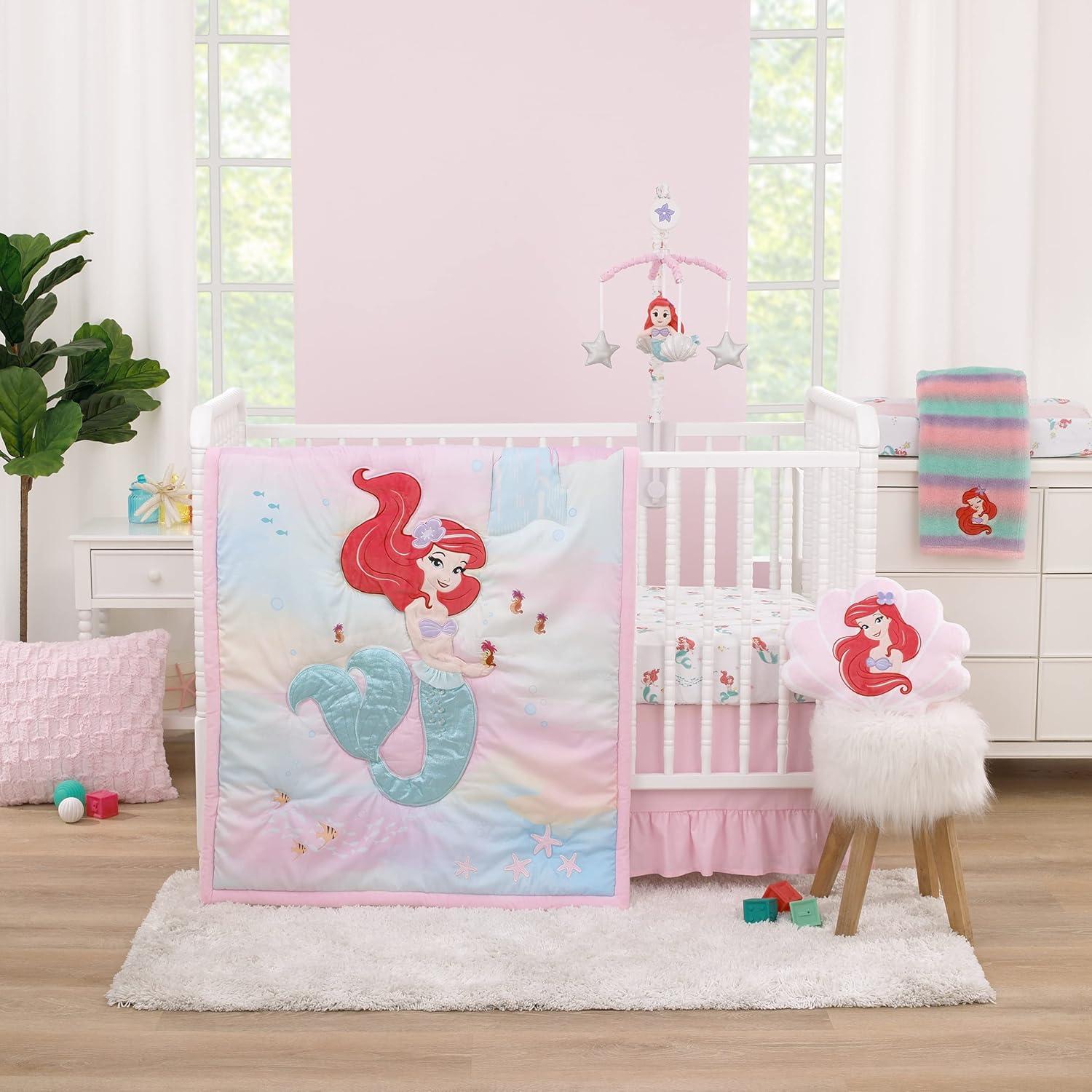 Sábana Ajustable Cuna Disney Ariel Acuarela 100% Algodón