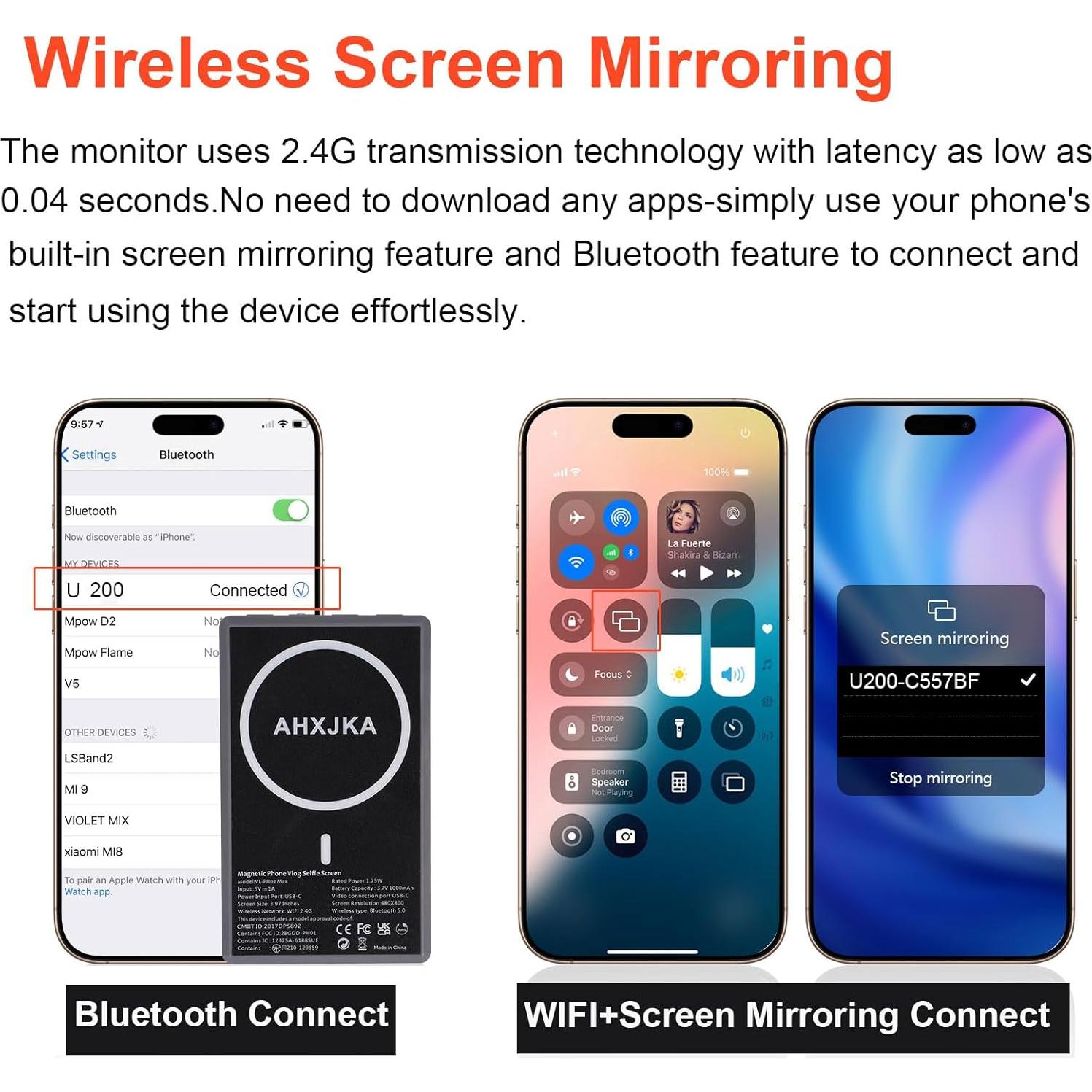 Monitor Portátil de Vlog AHXJKA 4" 4K 60fps Inalámbrico