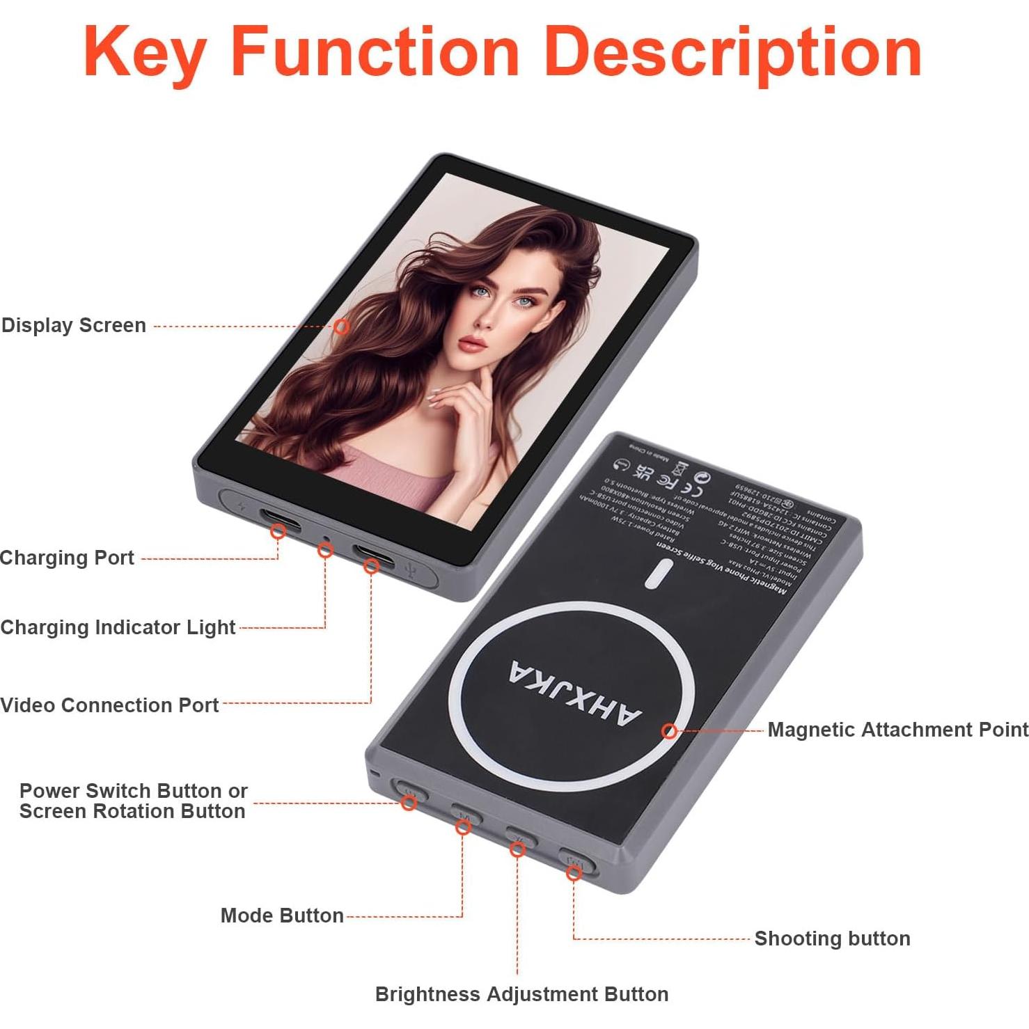 Monitor Portátil de Vlog AHXJKA 4" 4K 60fps Inalámbrico