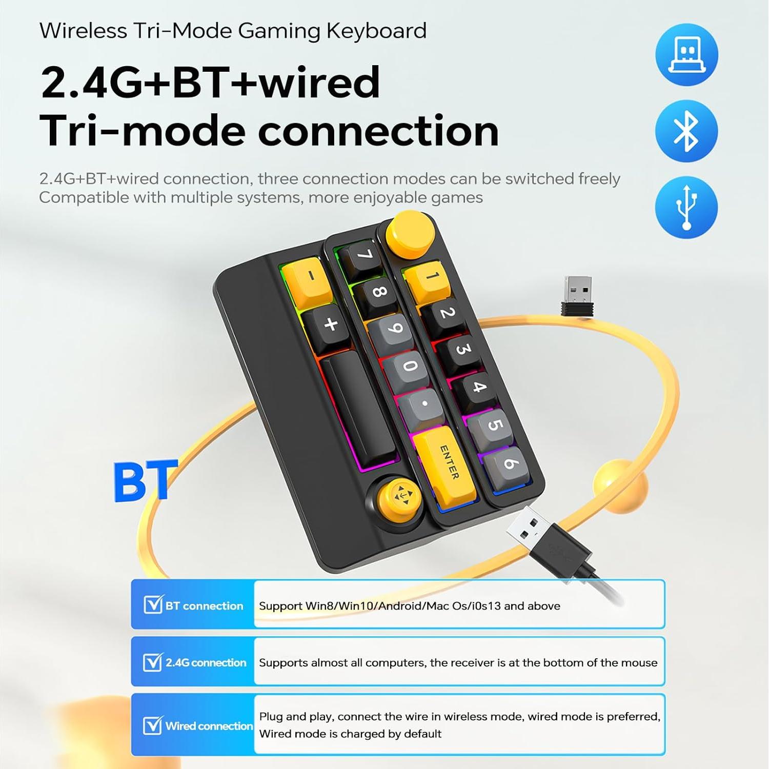 Teclado Mecánico Inalámbrico Adventurers W909 RGB 15 Teclas