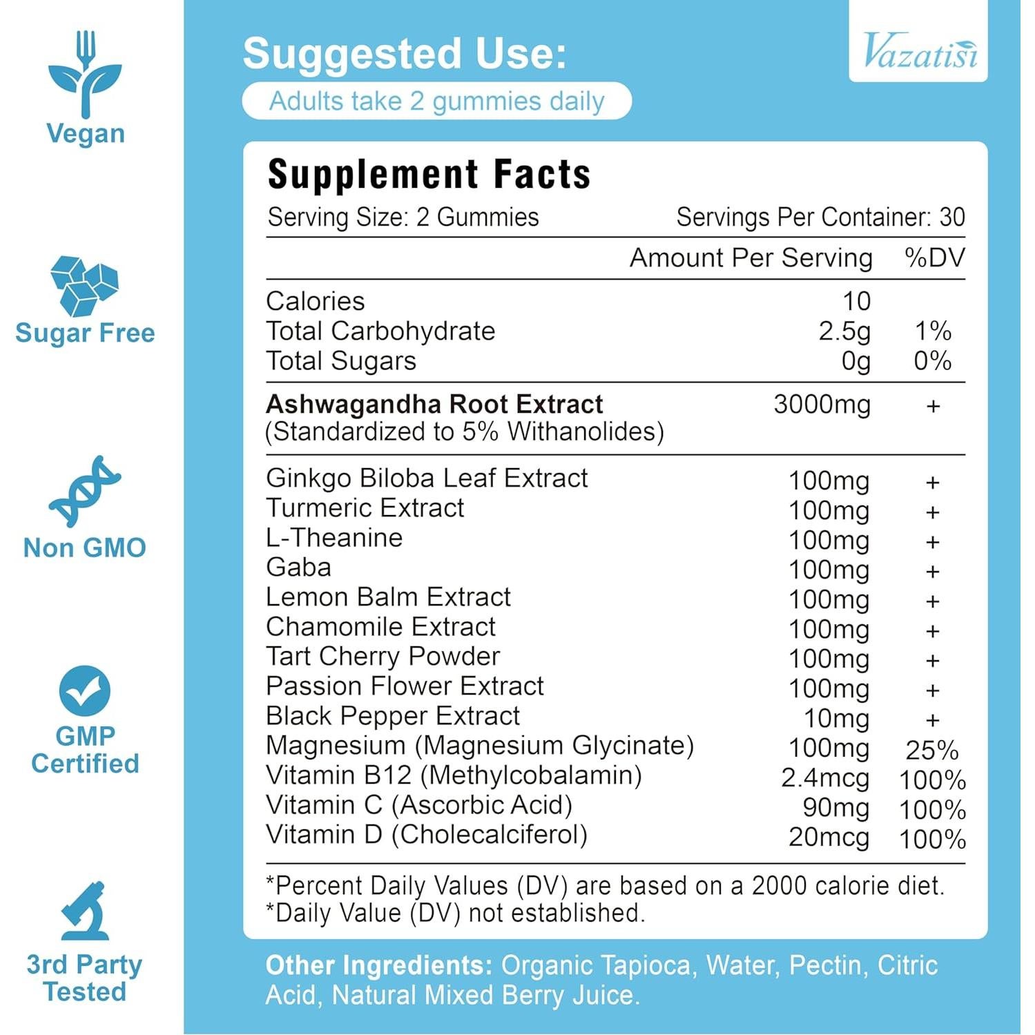 Gomitas de Ashwagandha Vazatisi 60 Unidades Sabor Frutas Mixtas