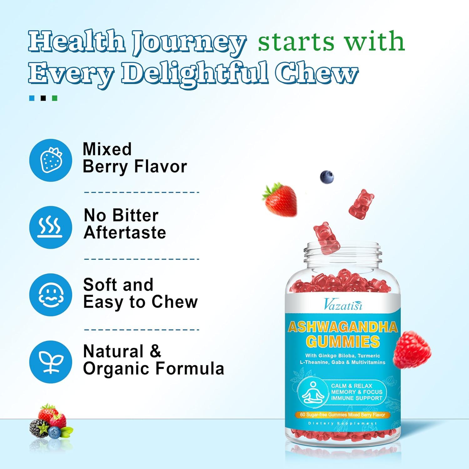 Gomitas de Ashwagandha Vazatisi 60 Unidades Sabor Frutas Mixtas