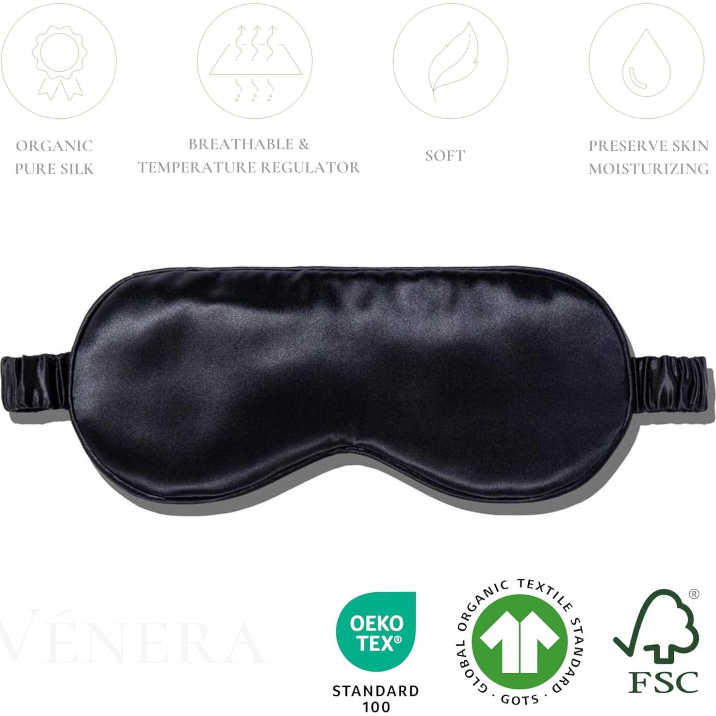 Máscara de Sueño de Seda Vénèrasilk 100% Pura 22 Momme Negra