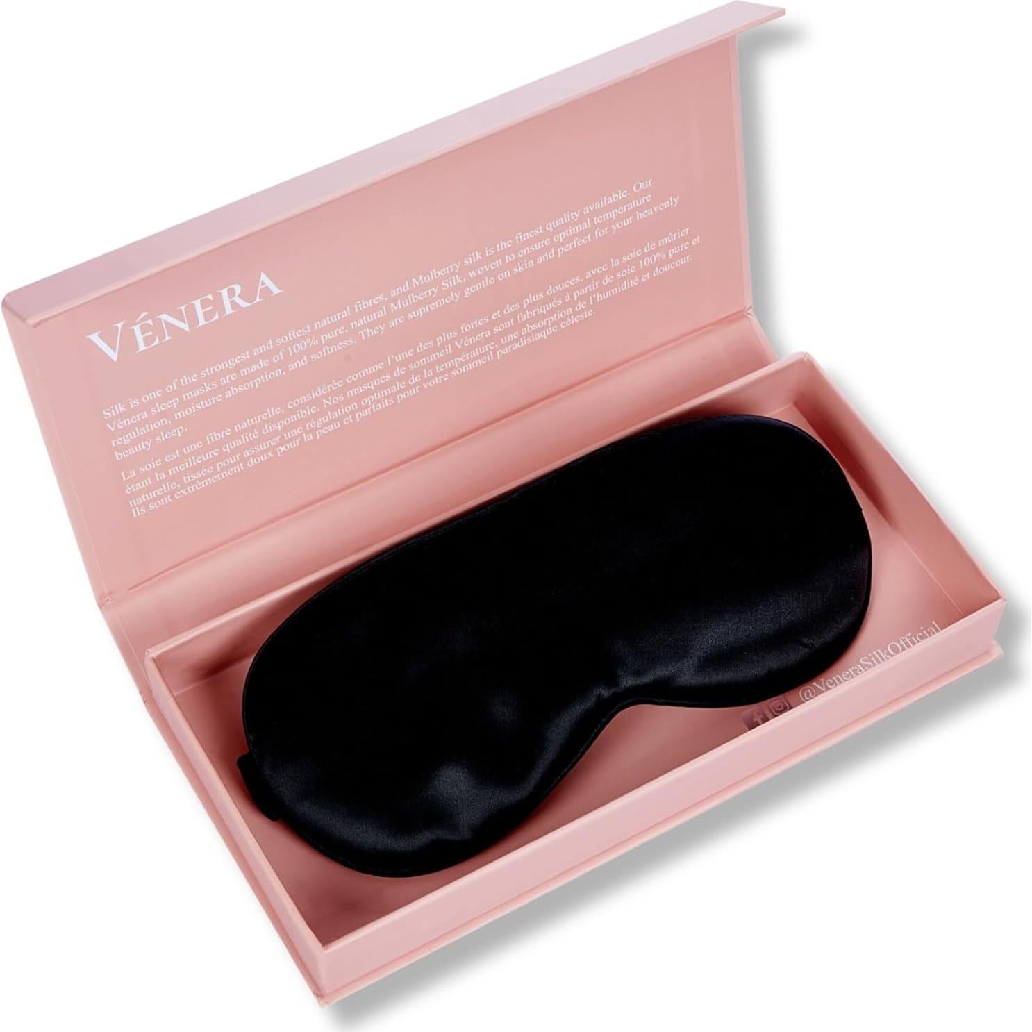 Máscara de Sueño de Seda Vénèrasilk 100% Pura 22 Momme Negra