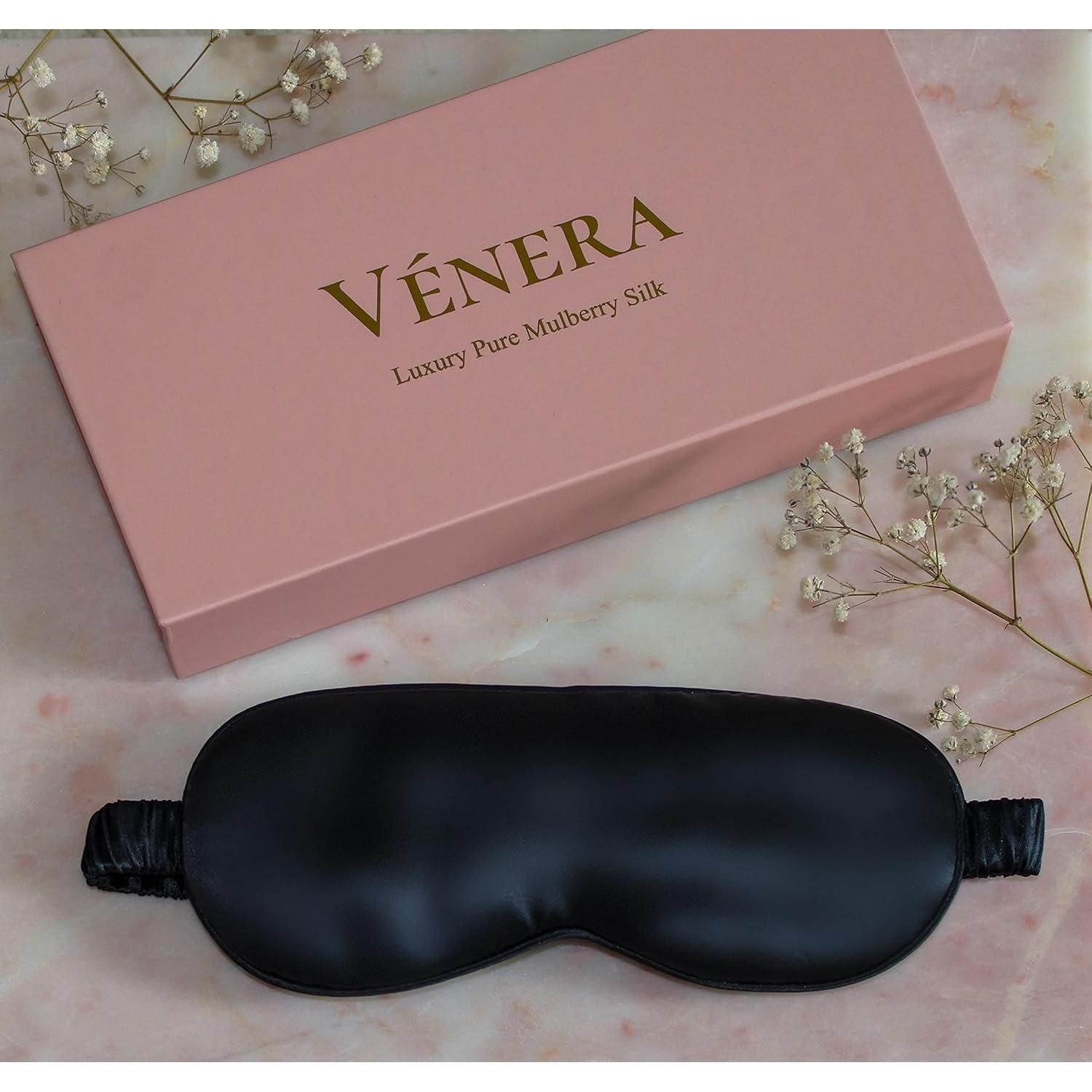 Máscara de Sueño de Seda Vénèrasilk 100% Pura 22 Momme Negra